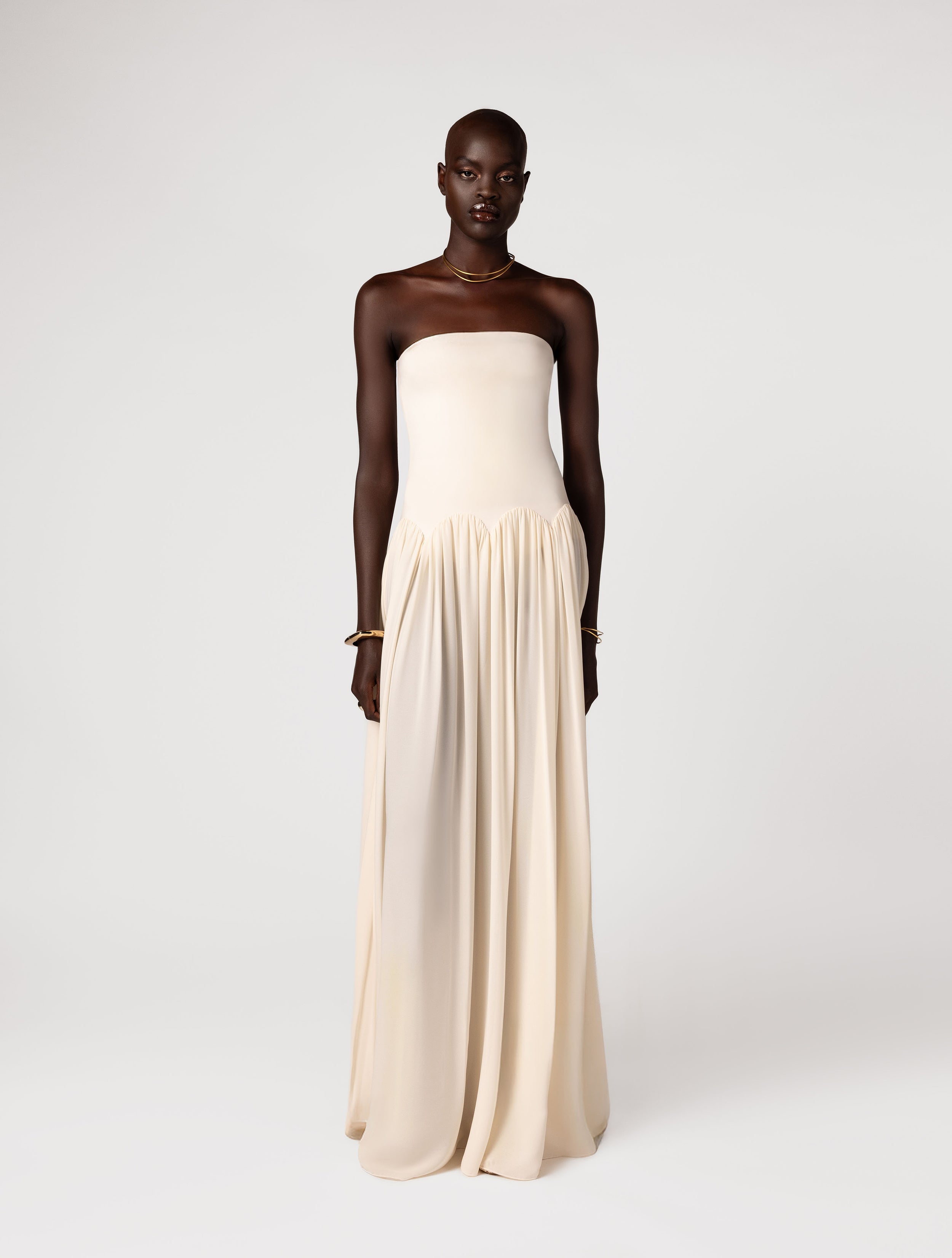 Scalloped waist maxi dress in cream