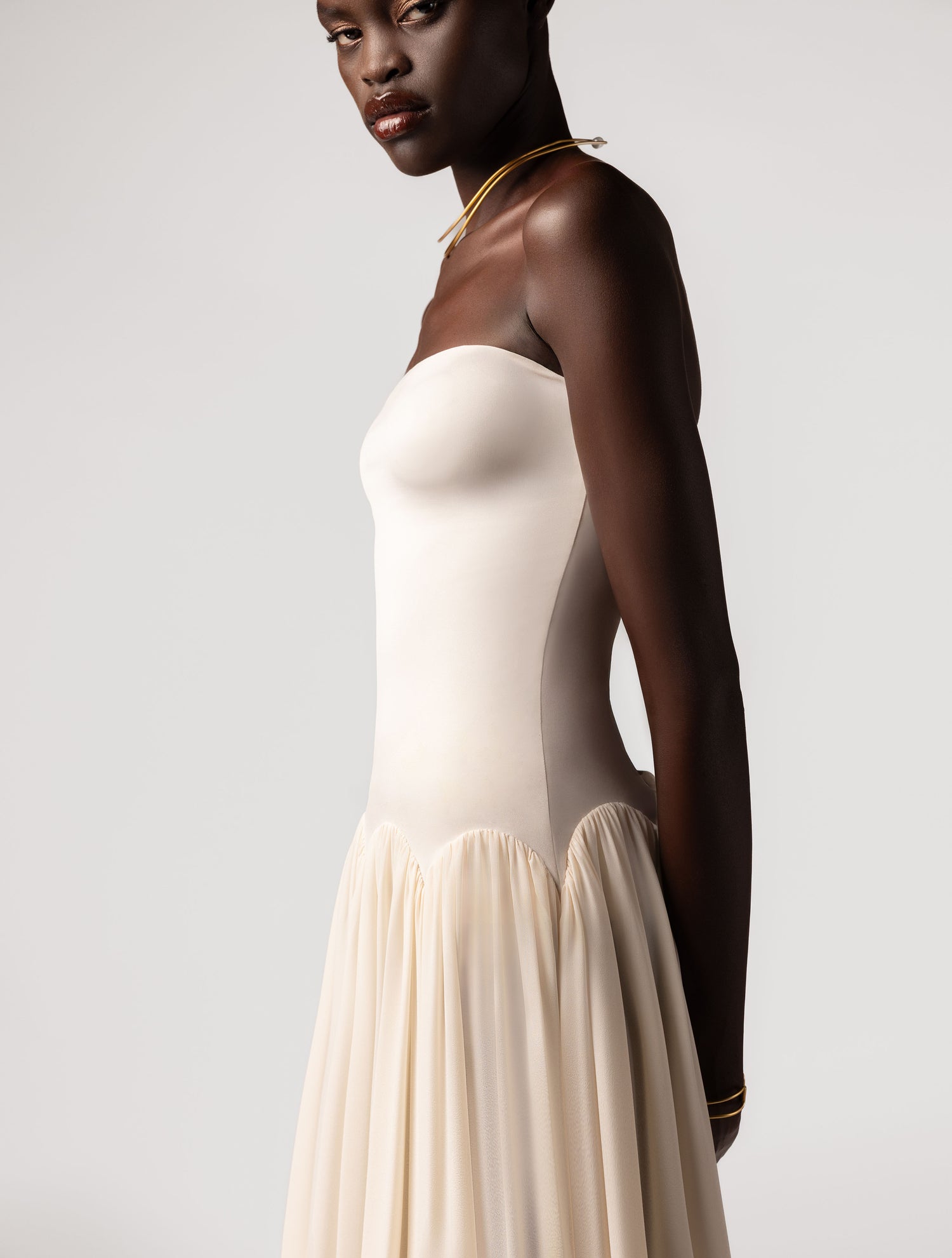 Scalloped waist maxi dress in cream