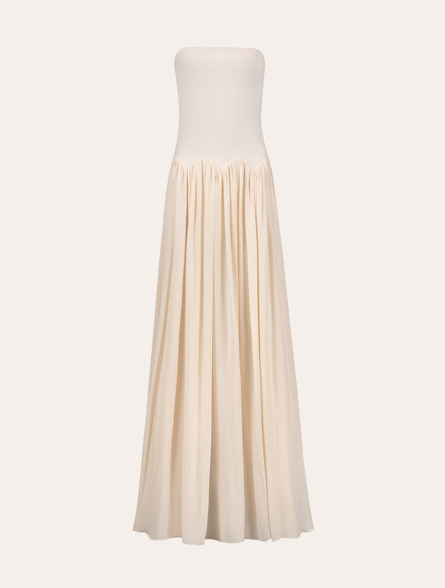 Scalloped waist maxi dress in cream