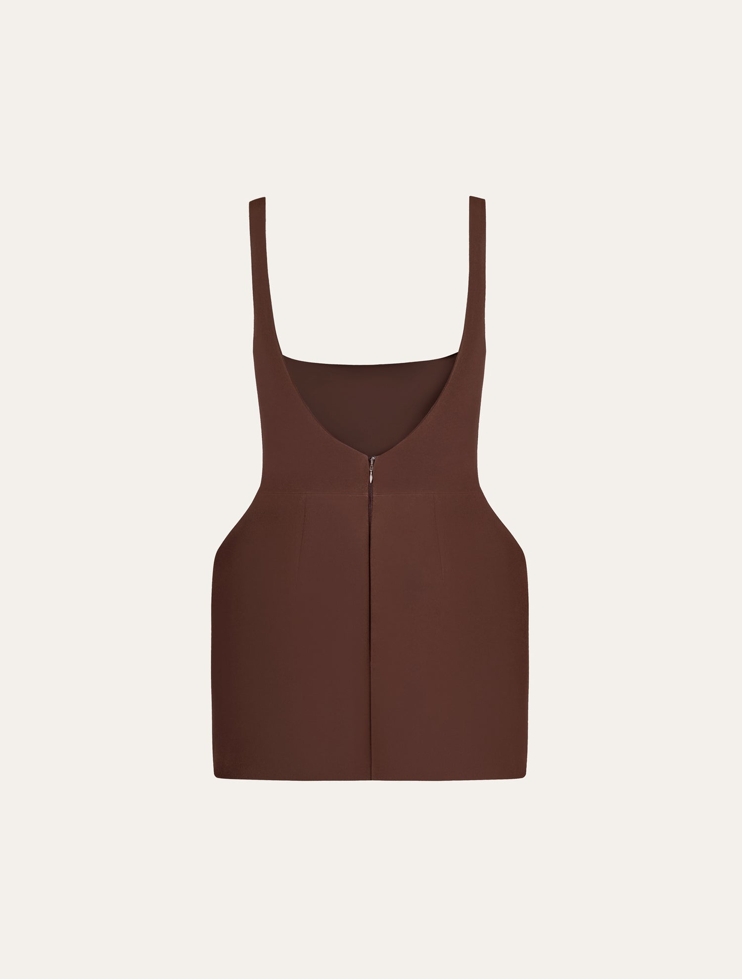 Roundneck hourglass mini dress in brown
