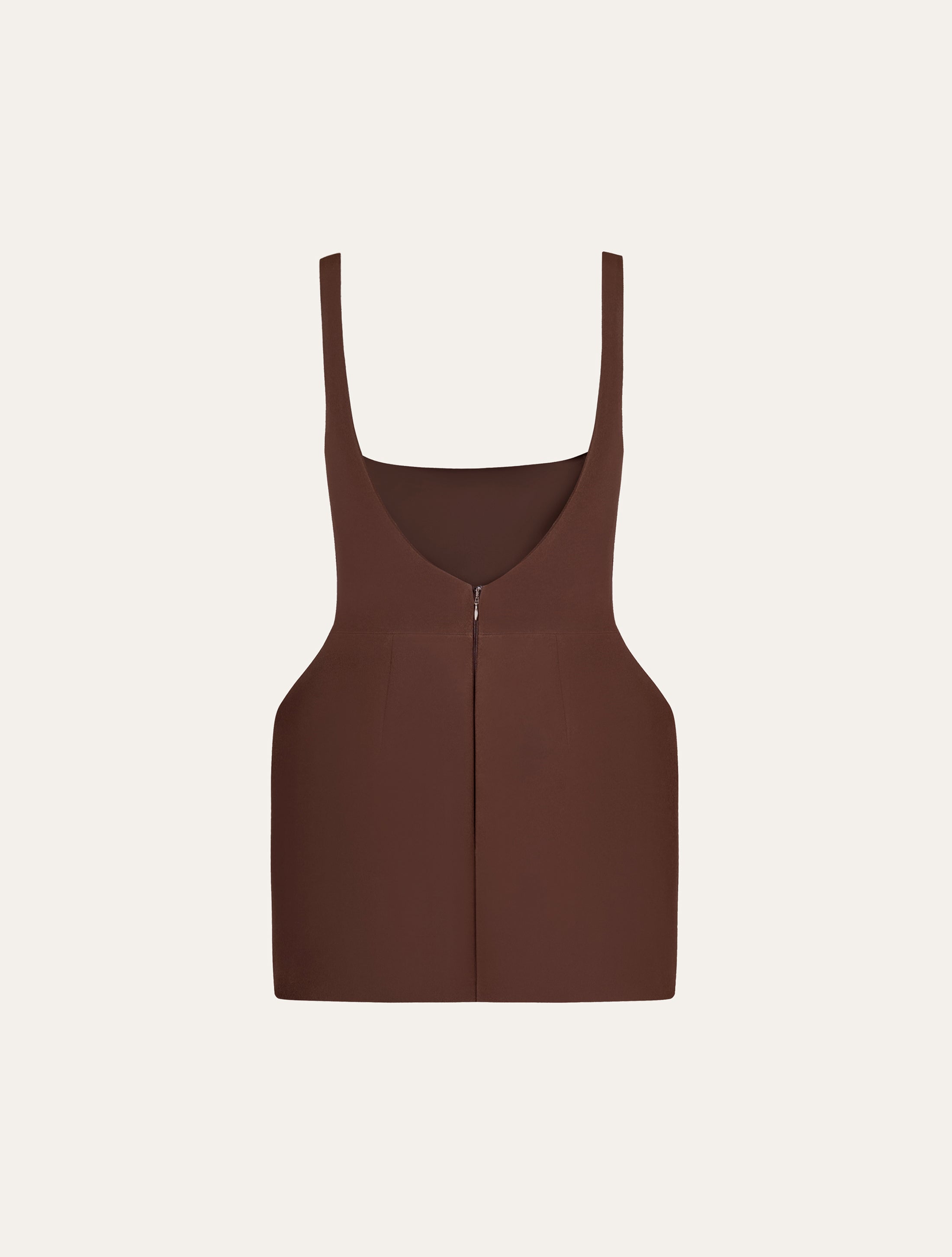 Roundneck hourglass mini dress in brown