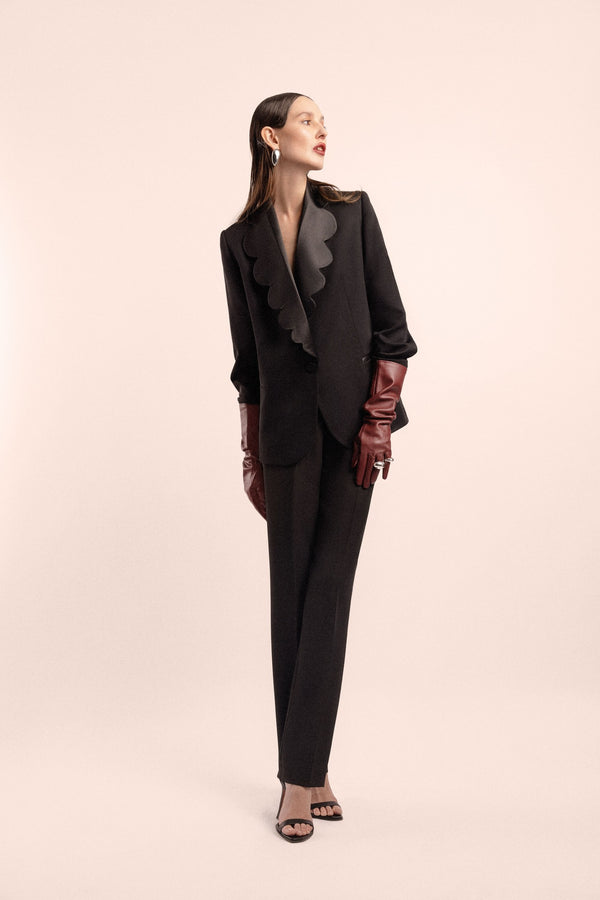 Oversized Scallop Edge Blazer in Black