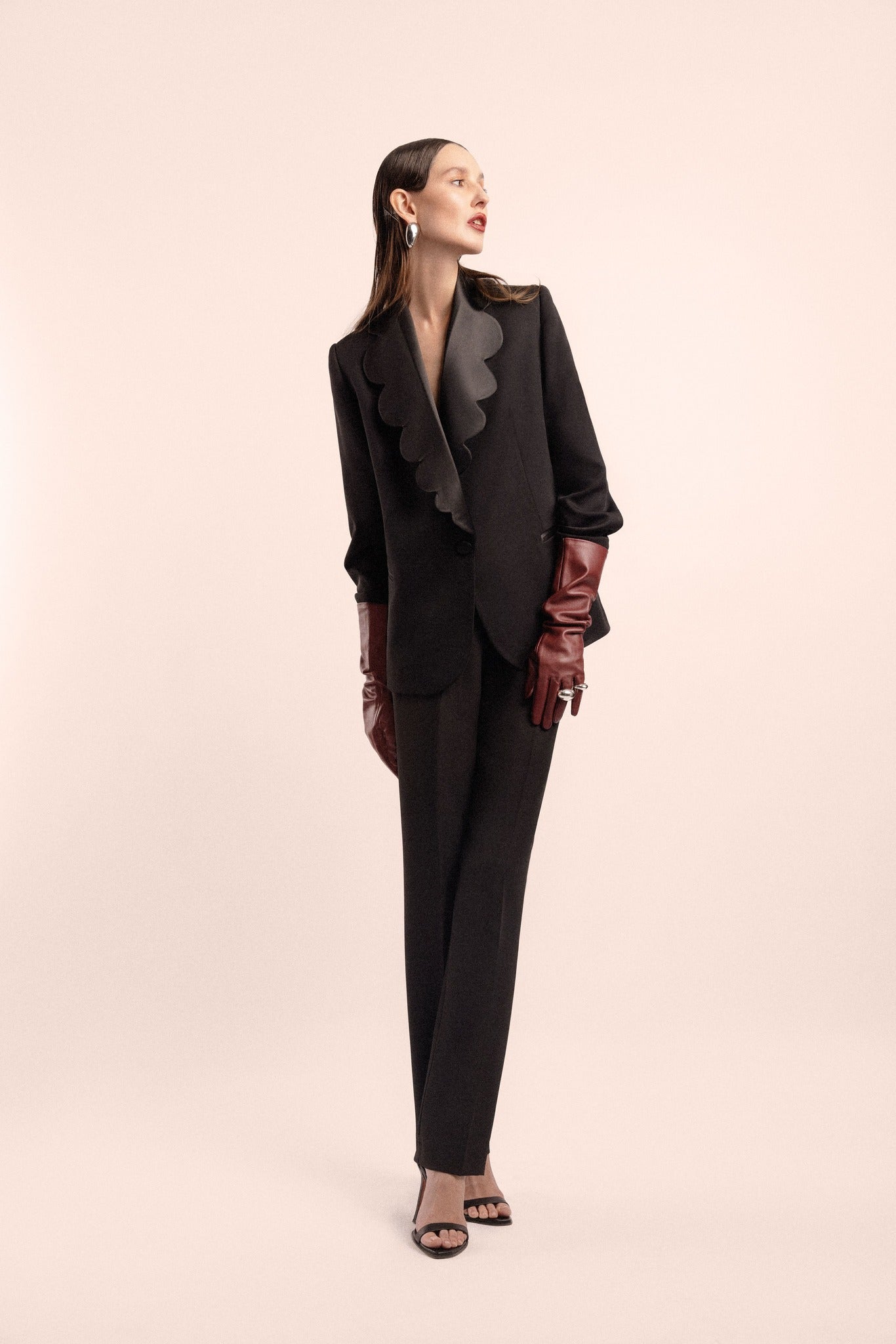 Oversized Scallop Edge Blazer in Black