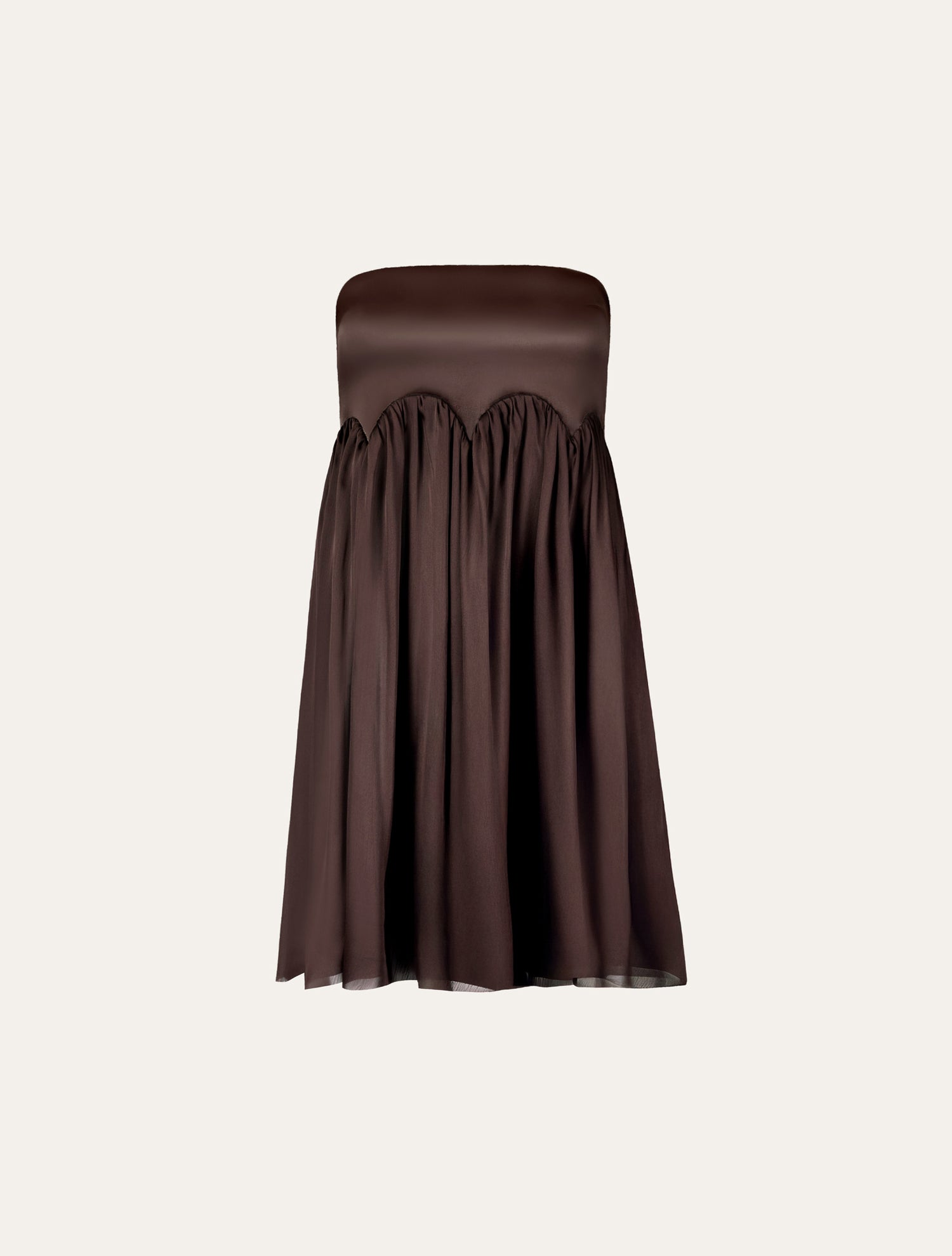 Scalloped detail mini dress in brown