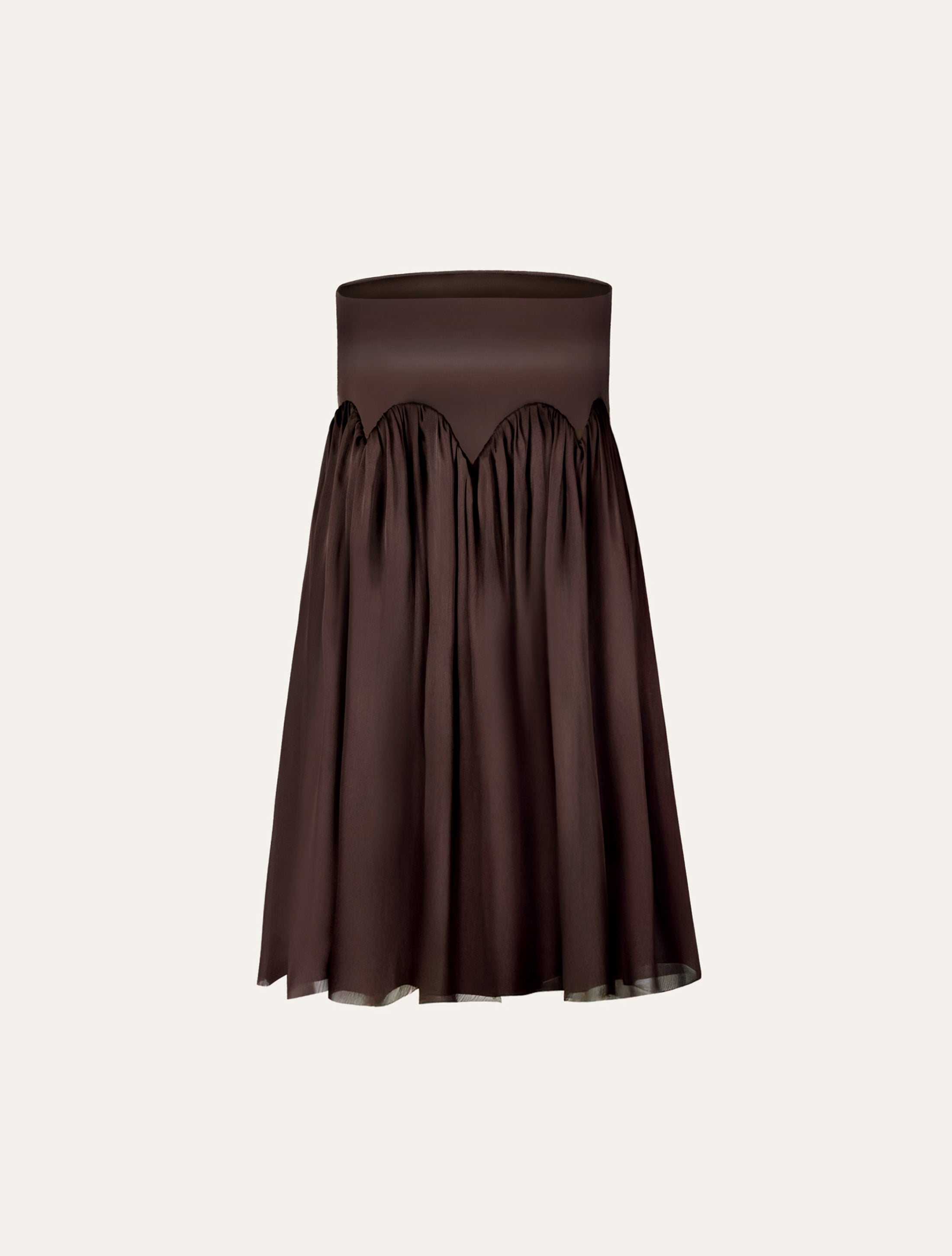 Scalloped detail mini dress in brown