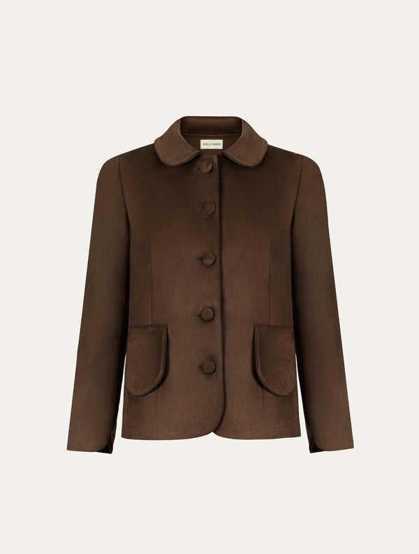 Straight button-front jacket in brown suede