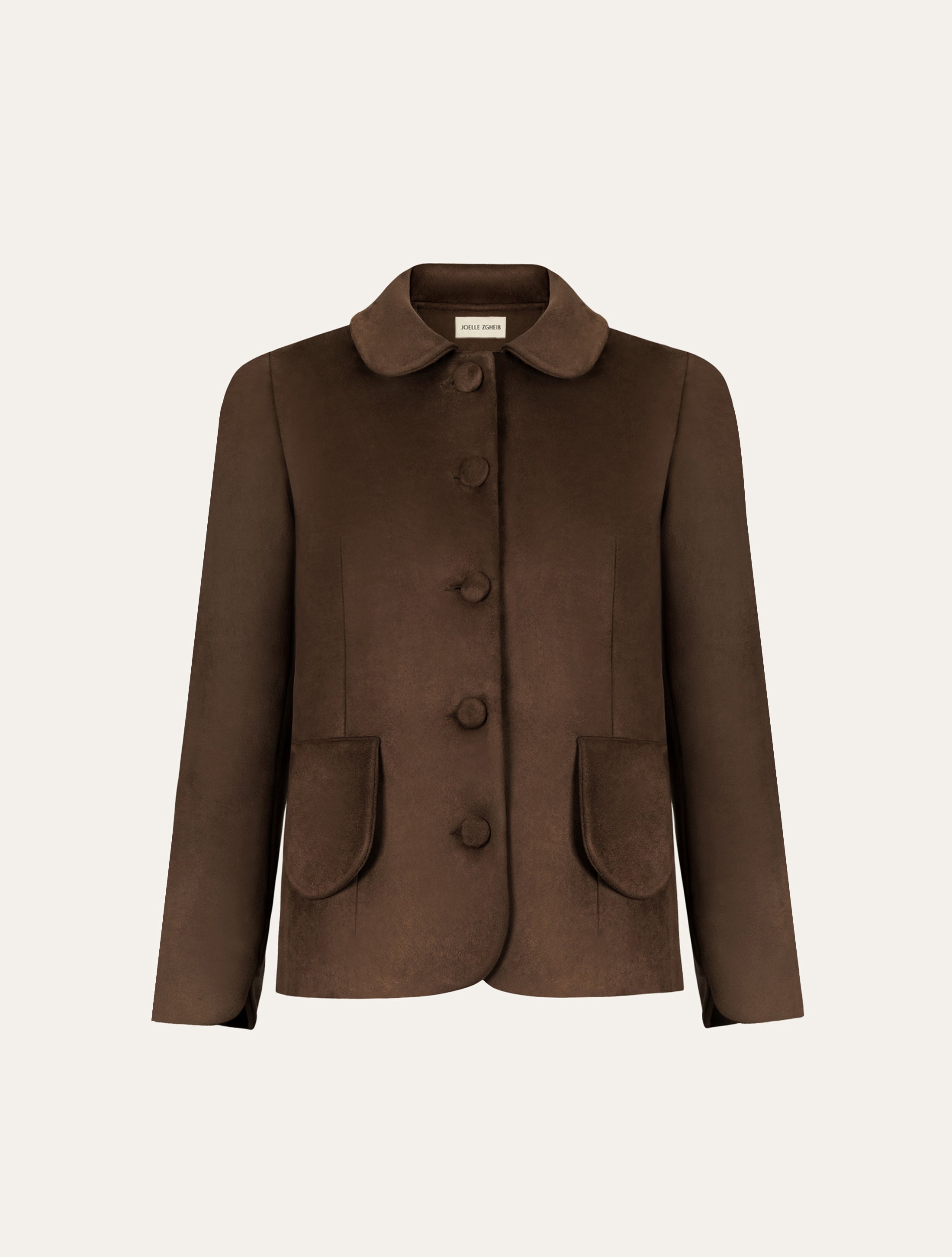 Straight button-front jacket in brown suede