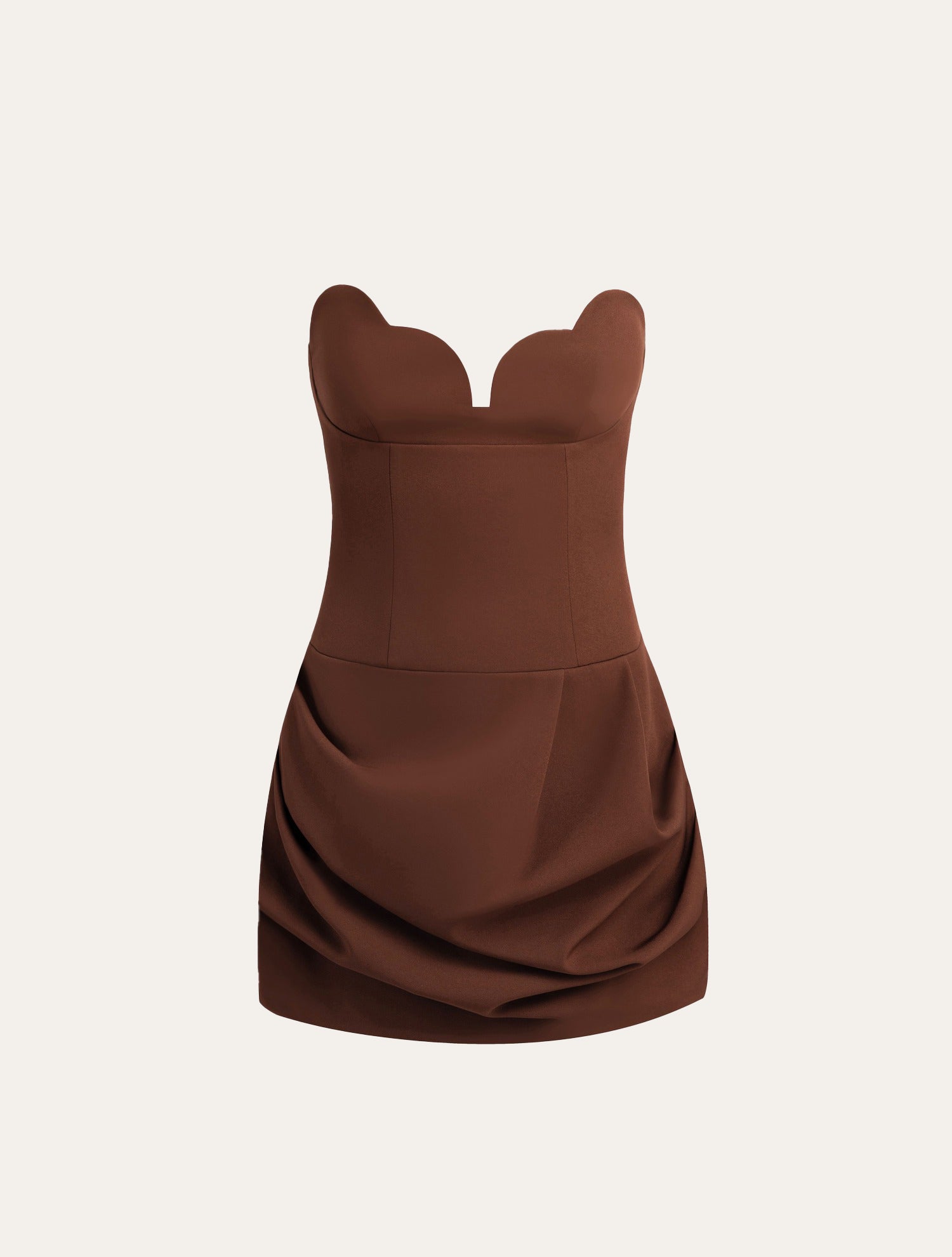 Draped Strapless Mini Dress in Brown