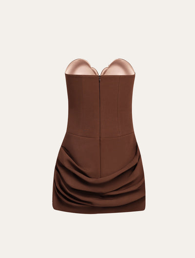 Draped Strapless Mini Dress in Brown