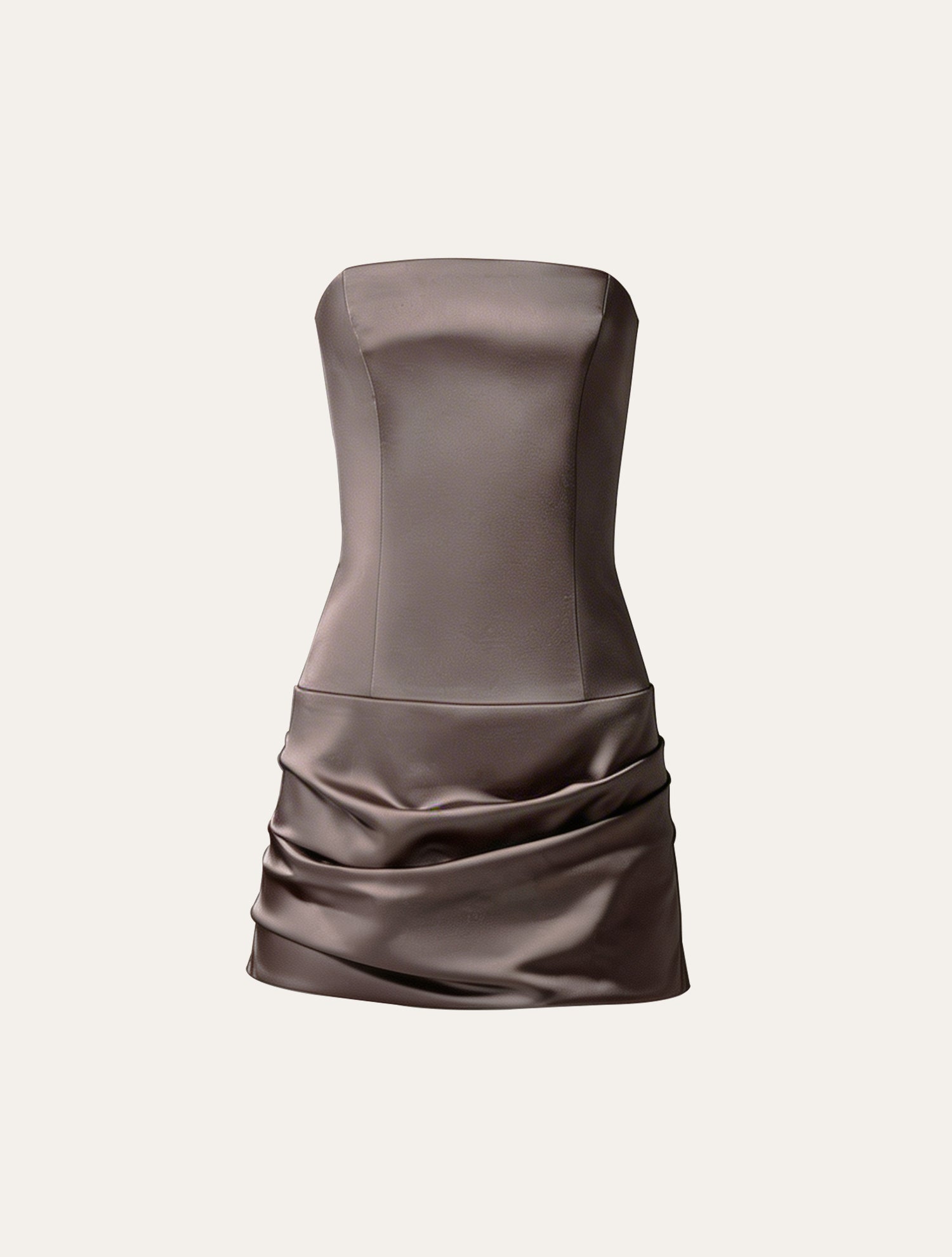 Draped strapless silk mini dress in greige