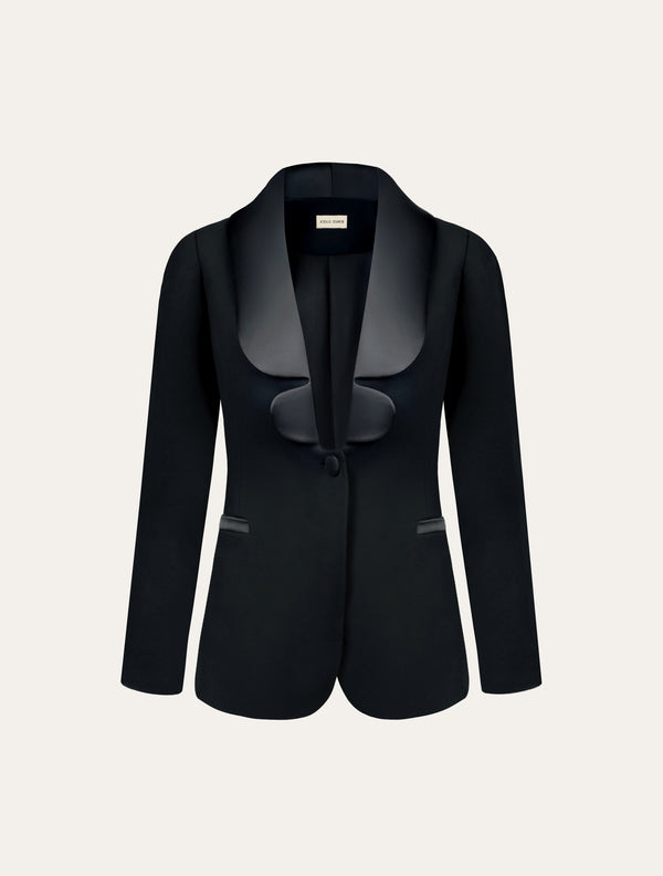 Fitted blazer with satin neckline in black