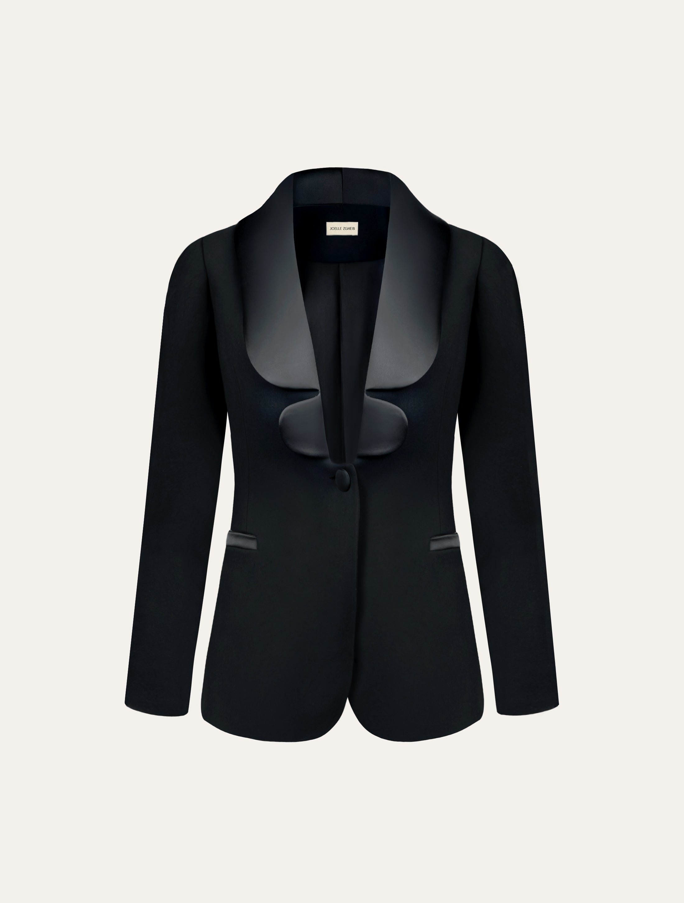 Fitted blazer with satin neckline in black