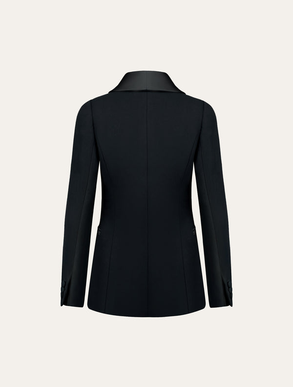 Fitted blazer with satin neckline in black