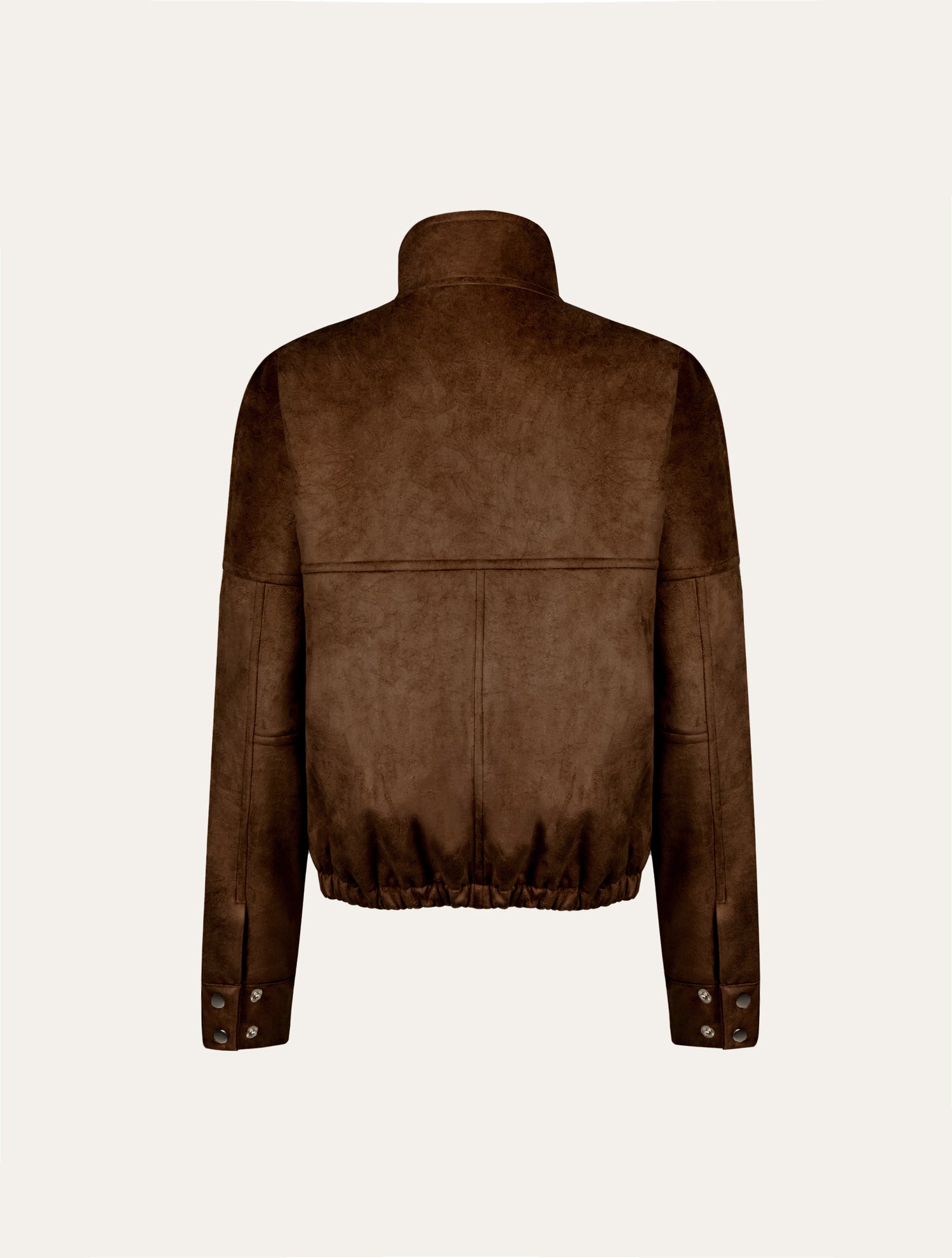 High-neck cargo jacket in brown suede