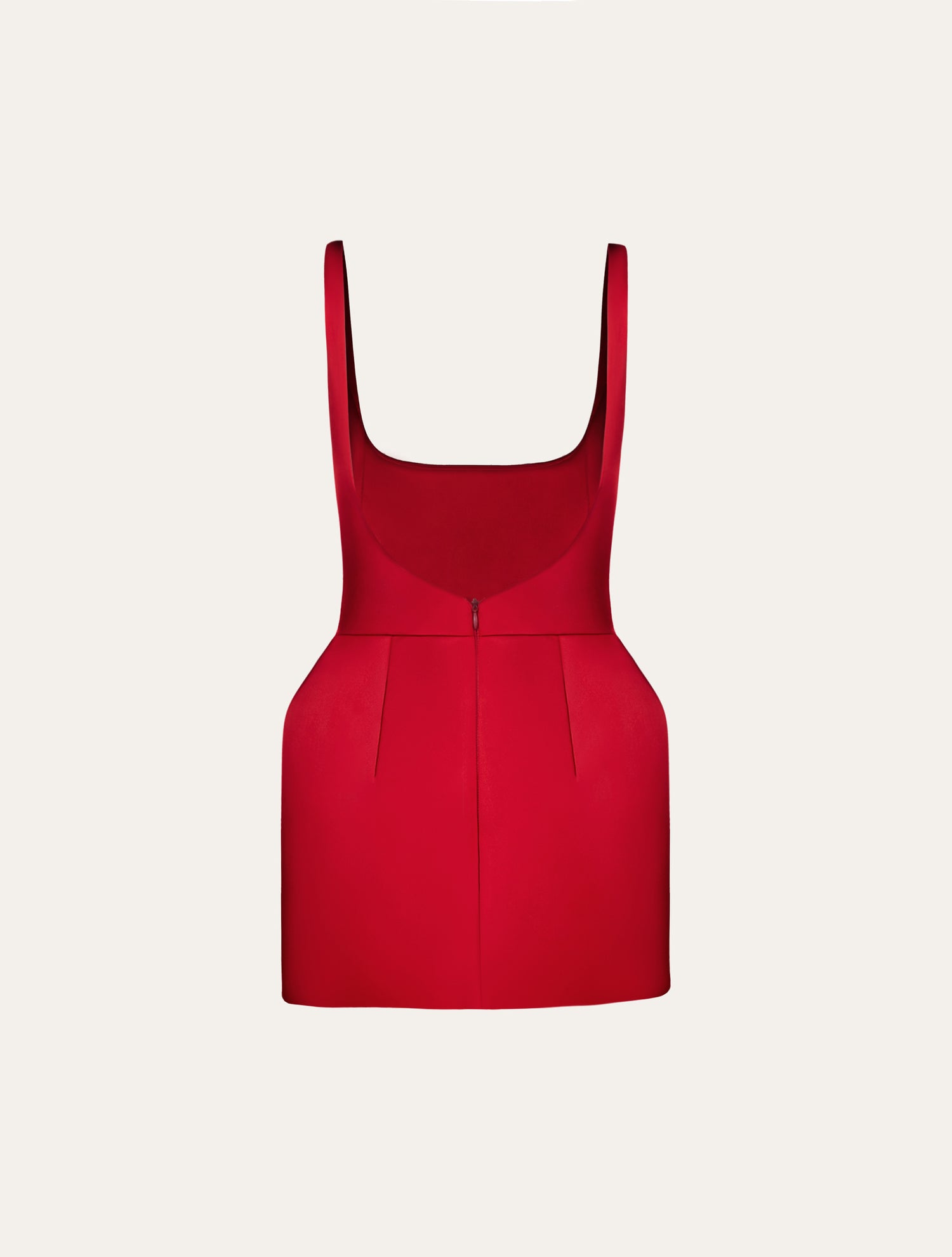 Roundneck hourglass mini dress in red satin