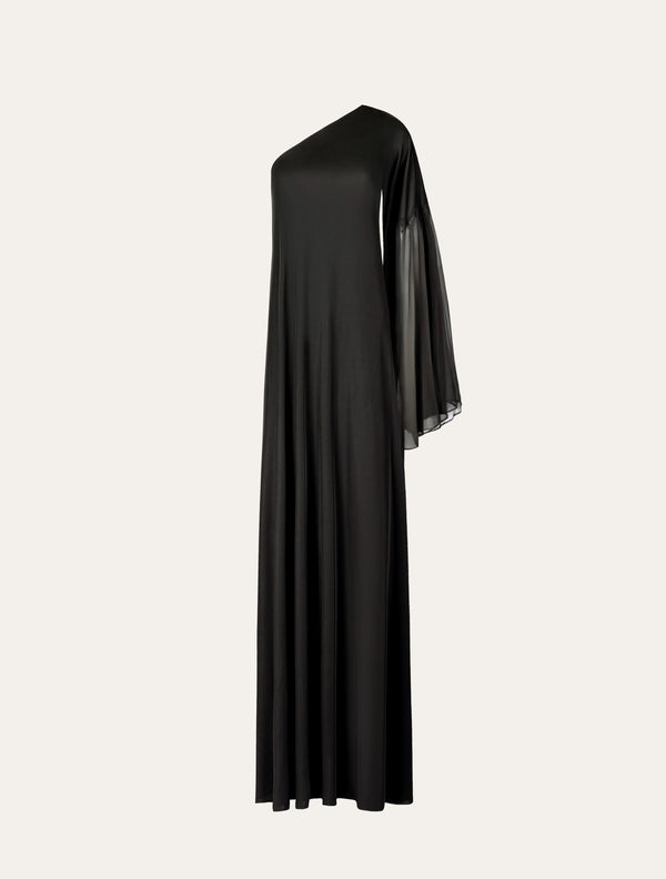 One shoulder scalloped maxi dress in black