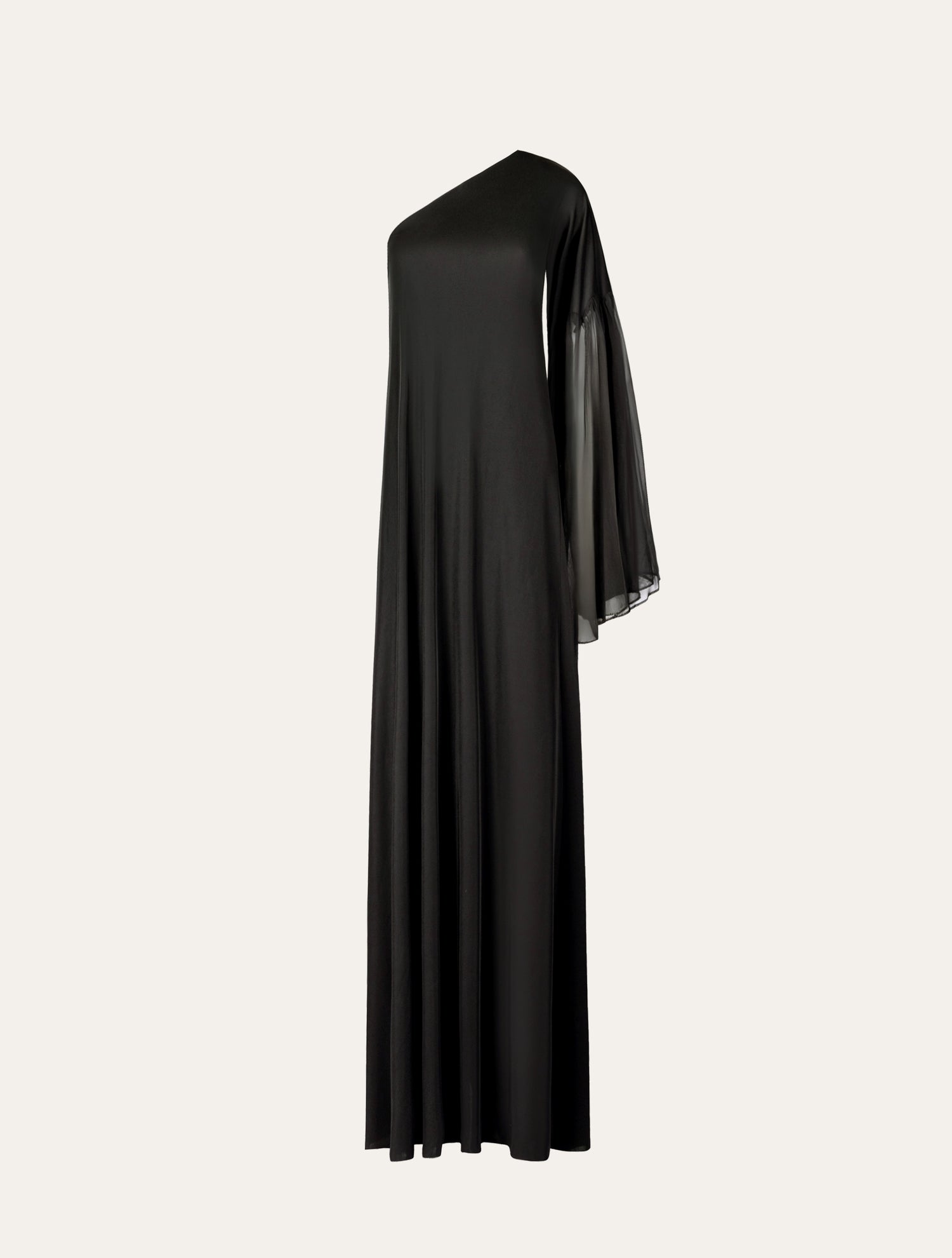 One shoulder scalloped maxi dress in black