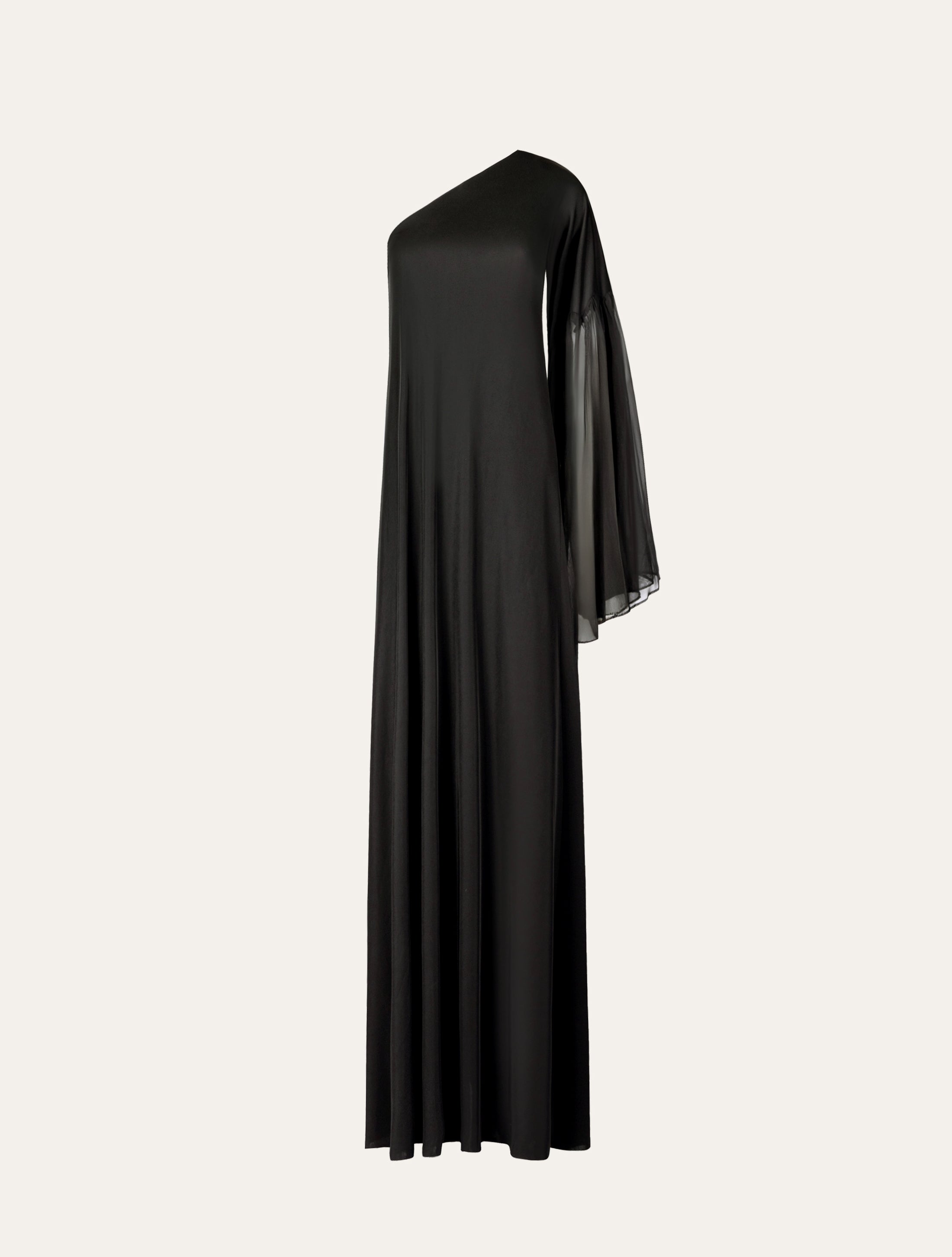 One shoulder scalloped maxi dress in black