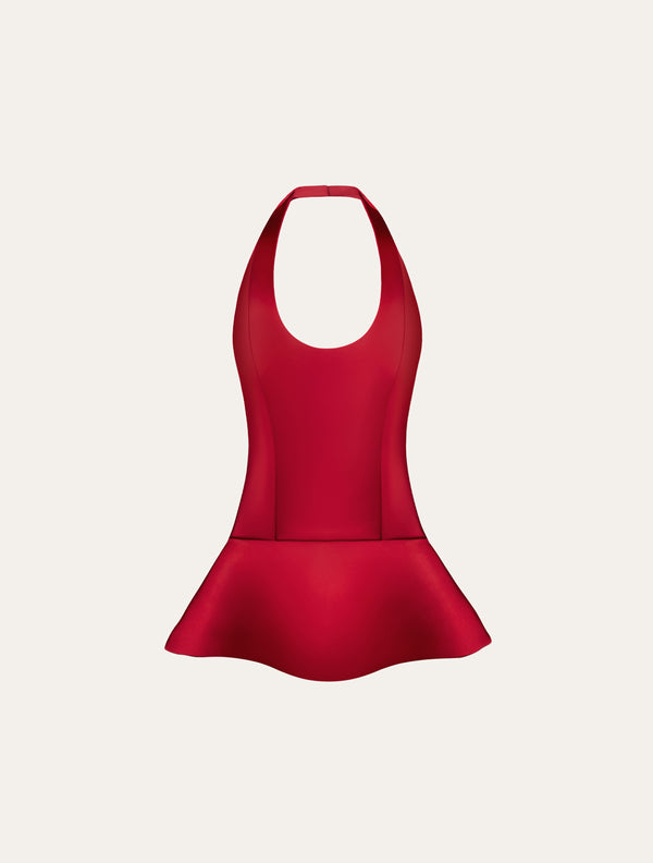 Halter neck top in red satin
