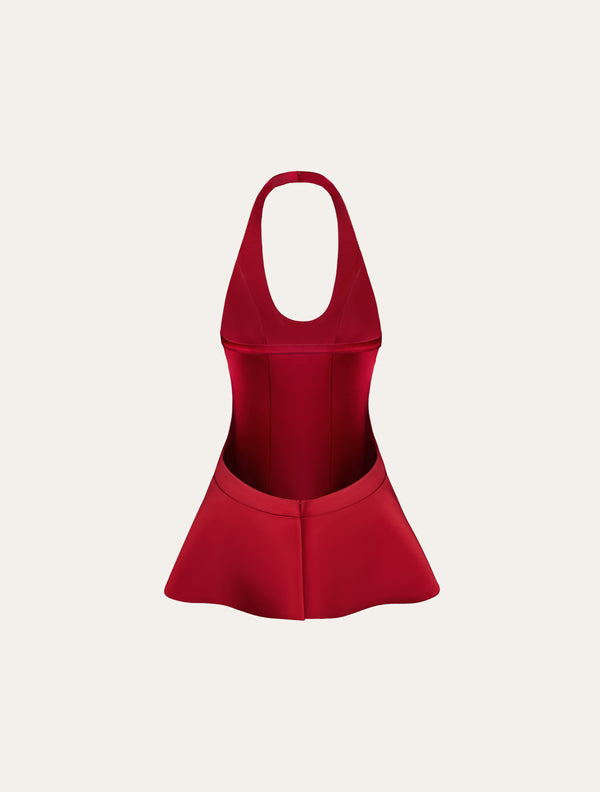 Halter neck top in red satin