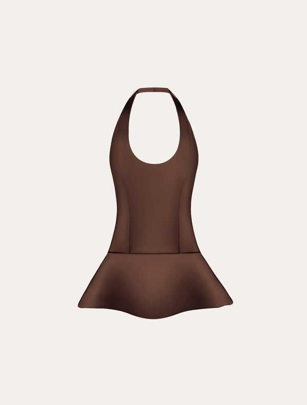 Halter neck top in brown satin