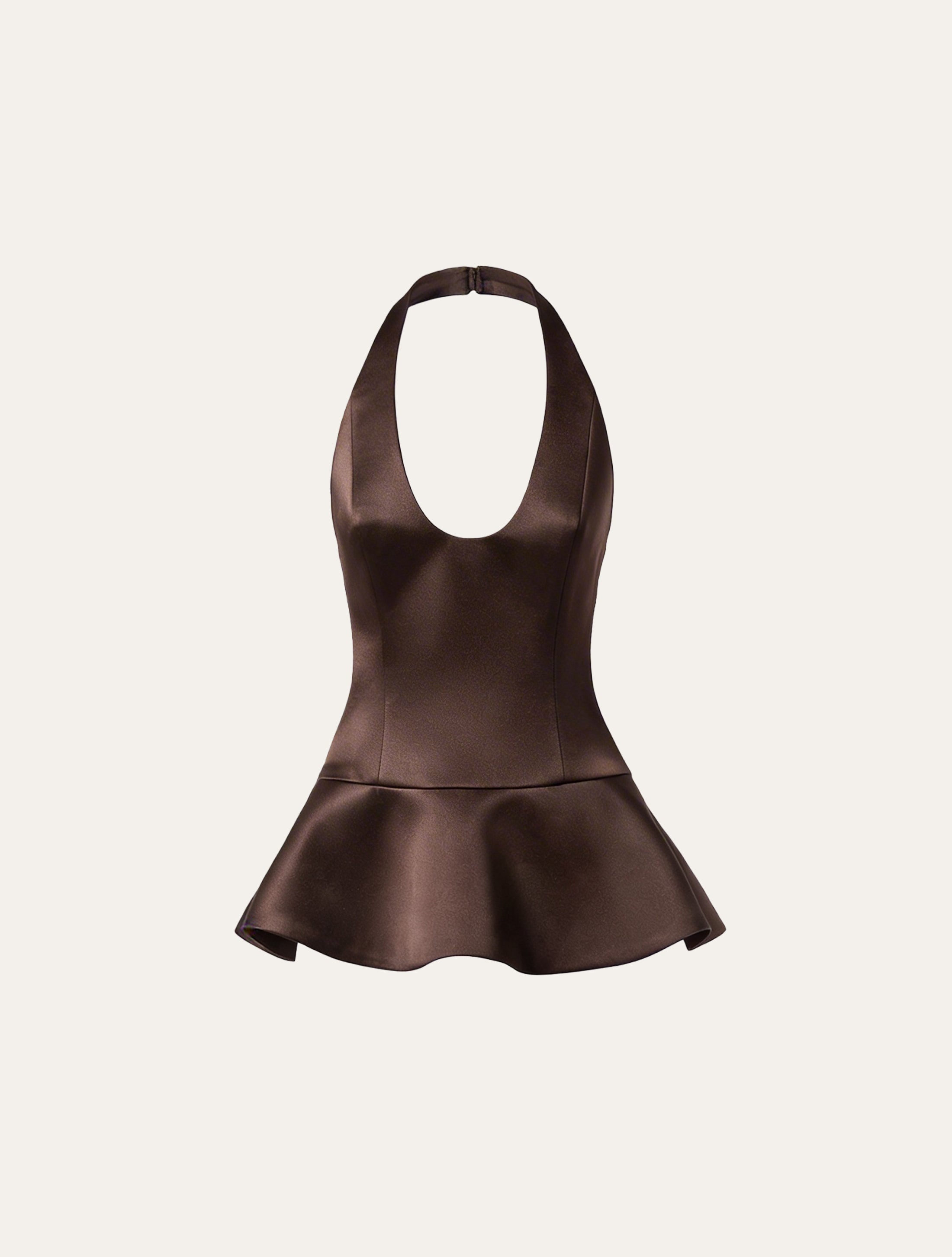 Halter neck top in brown satin