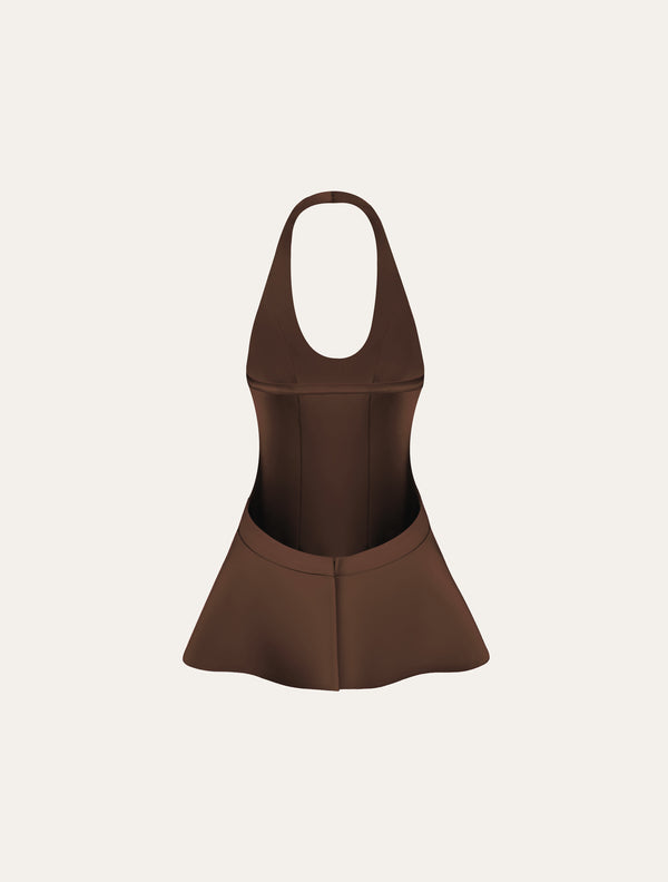 Halter neck top in brown satin