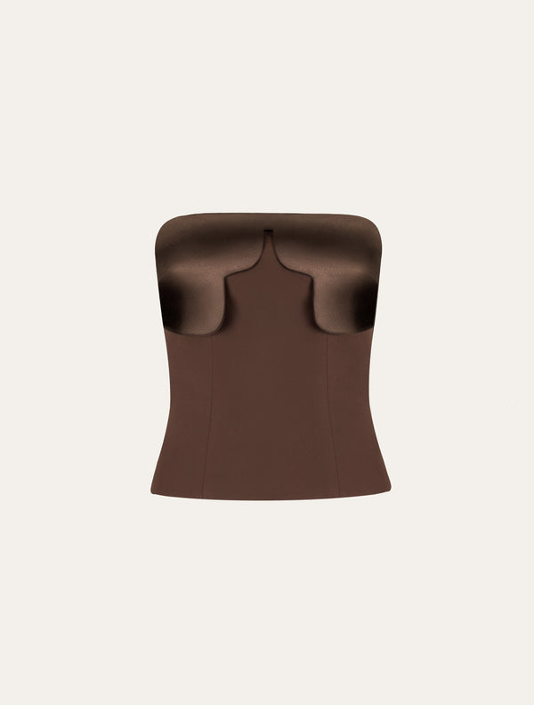 Scalloped detail corset in brown