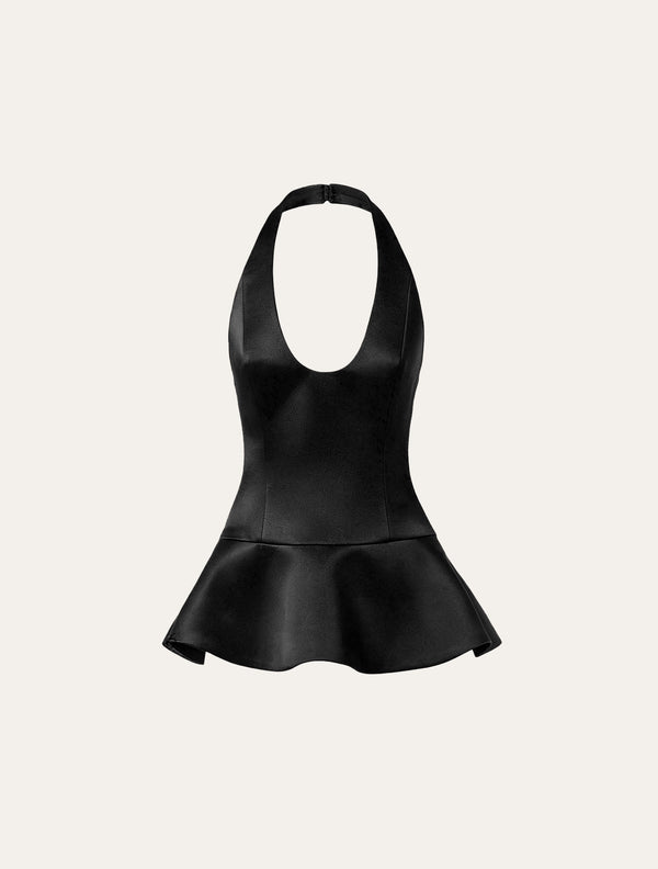 Halter neck top in black satin