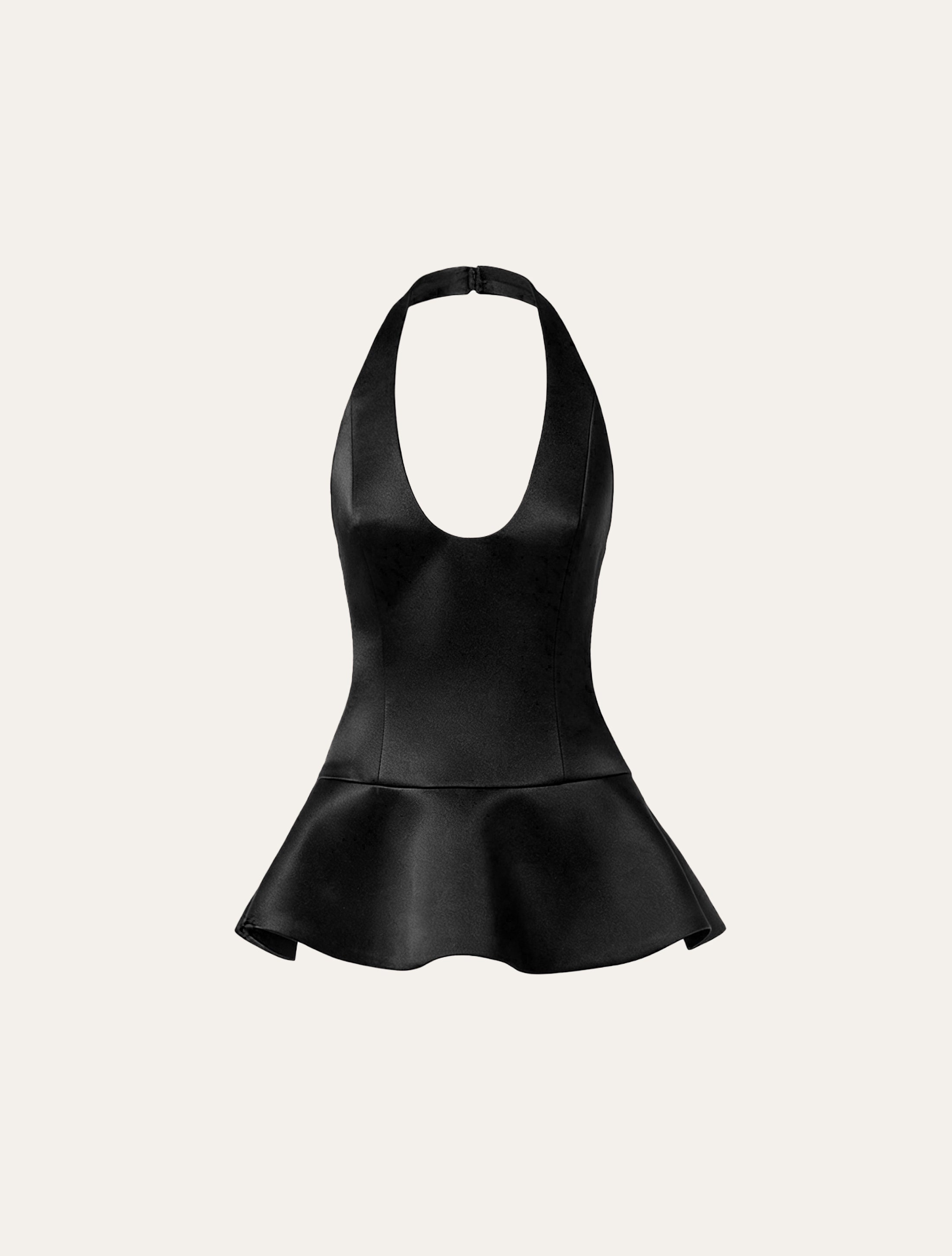 Halter neck top in black satin