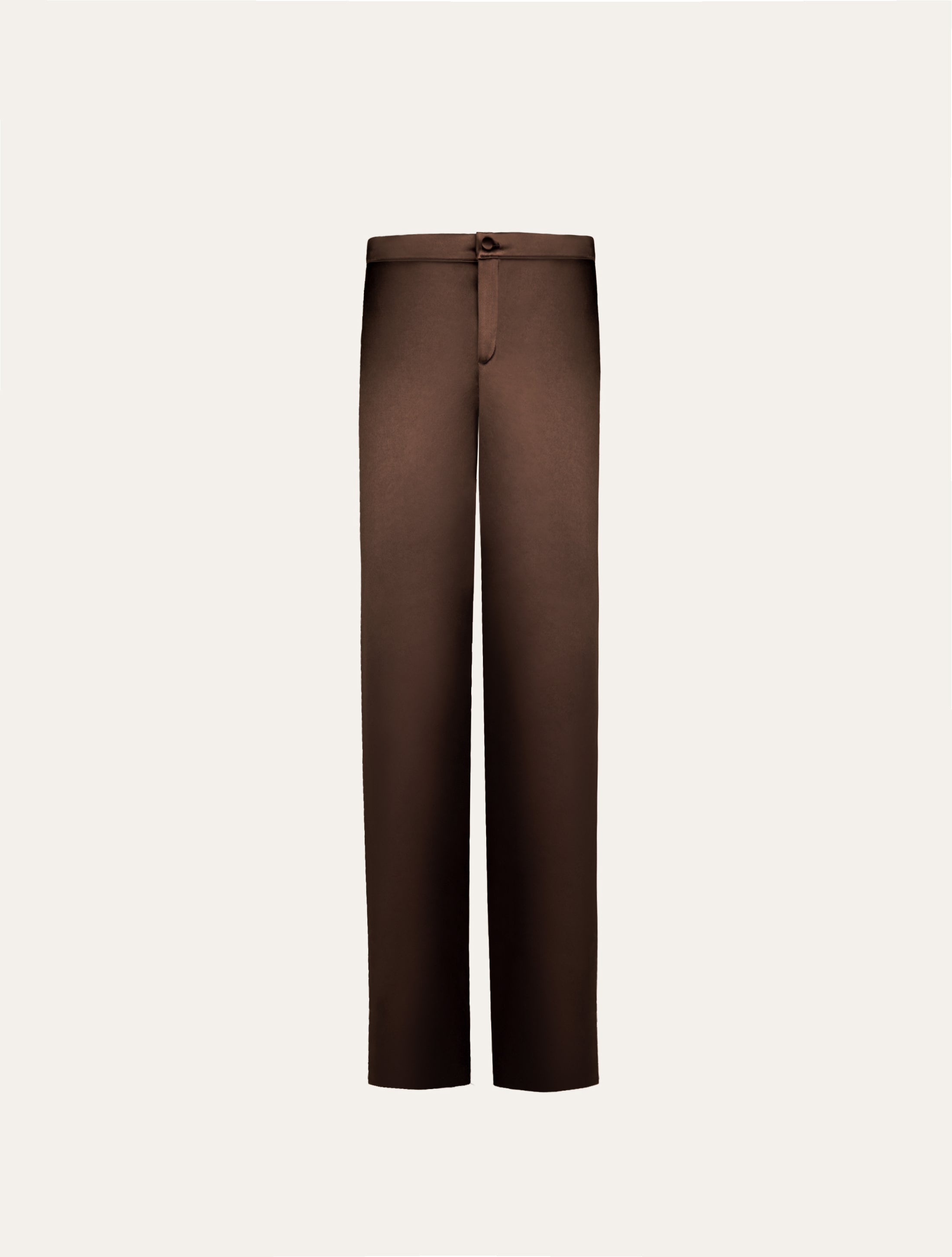 Low waist tailored pants in brown satin