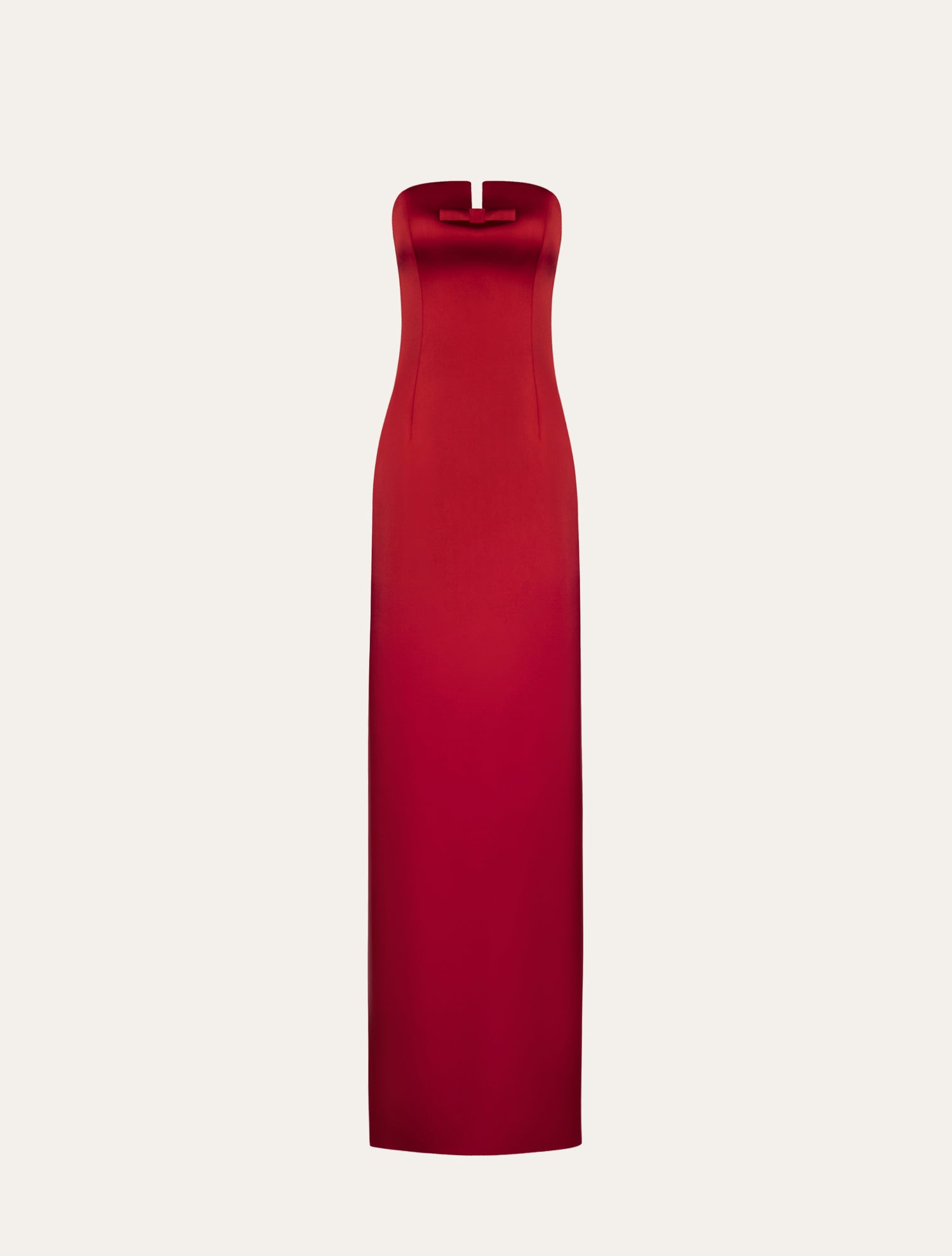 Strapless maxi dress with bow in red satin - Joelle Zgheib Strapless maxi dress with bow in red satin - Joelle Zgheib