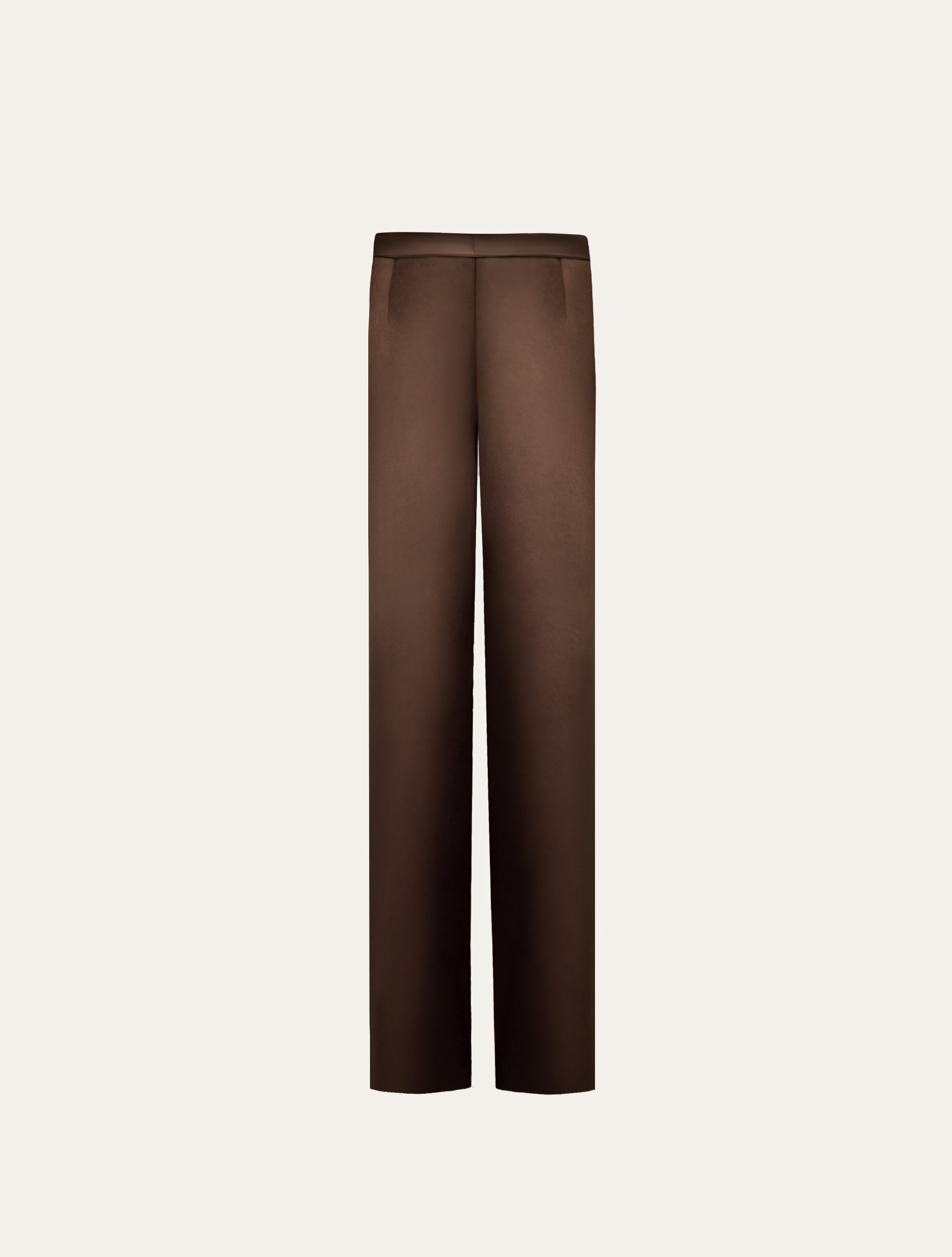 Low waist tailored pants in brown satin