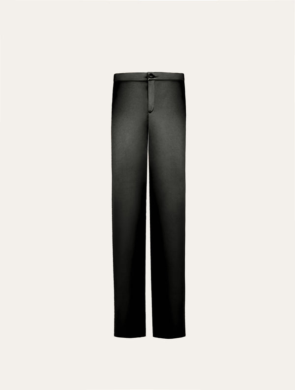 Low waist tailored pants in black satin