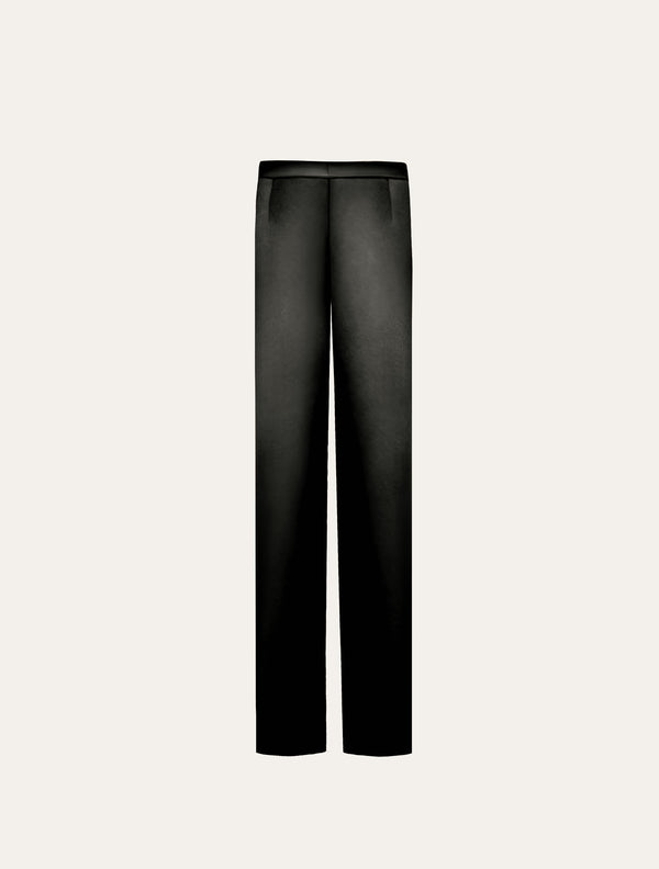 Low waist tailored pants in black satin