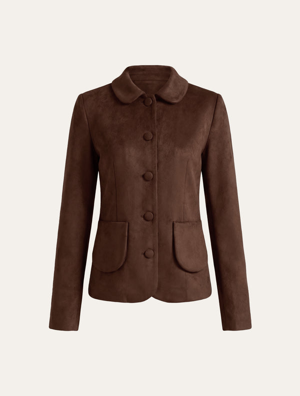 Straight button-front jacket in brown suede