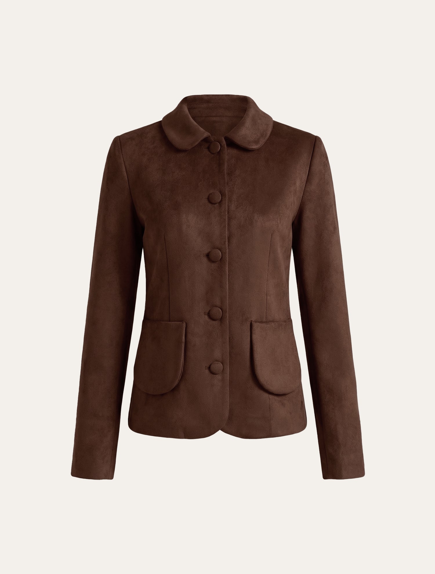 Straight button-front jacket in brown suede