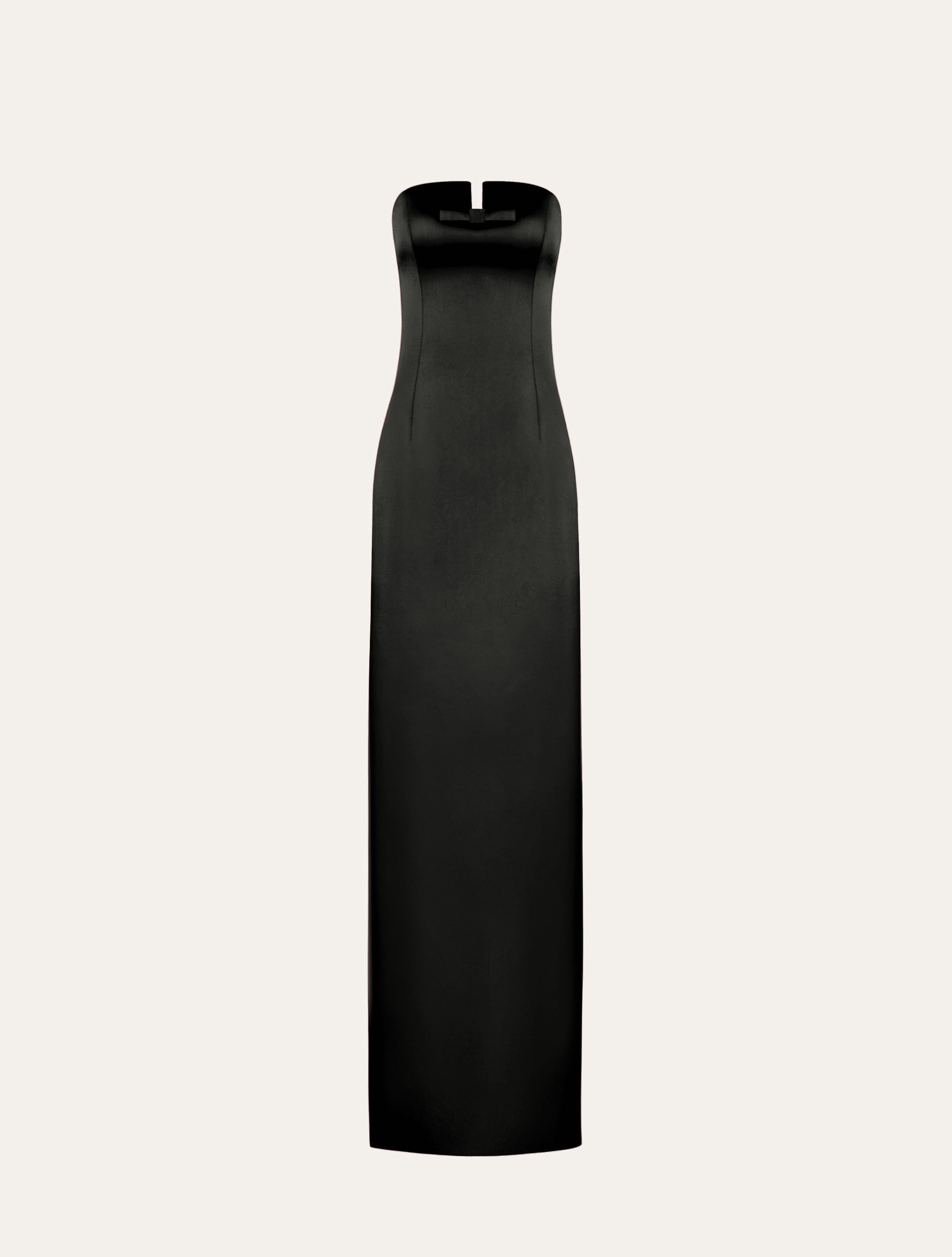 Strapless maxi dress with bow in black satin
