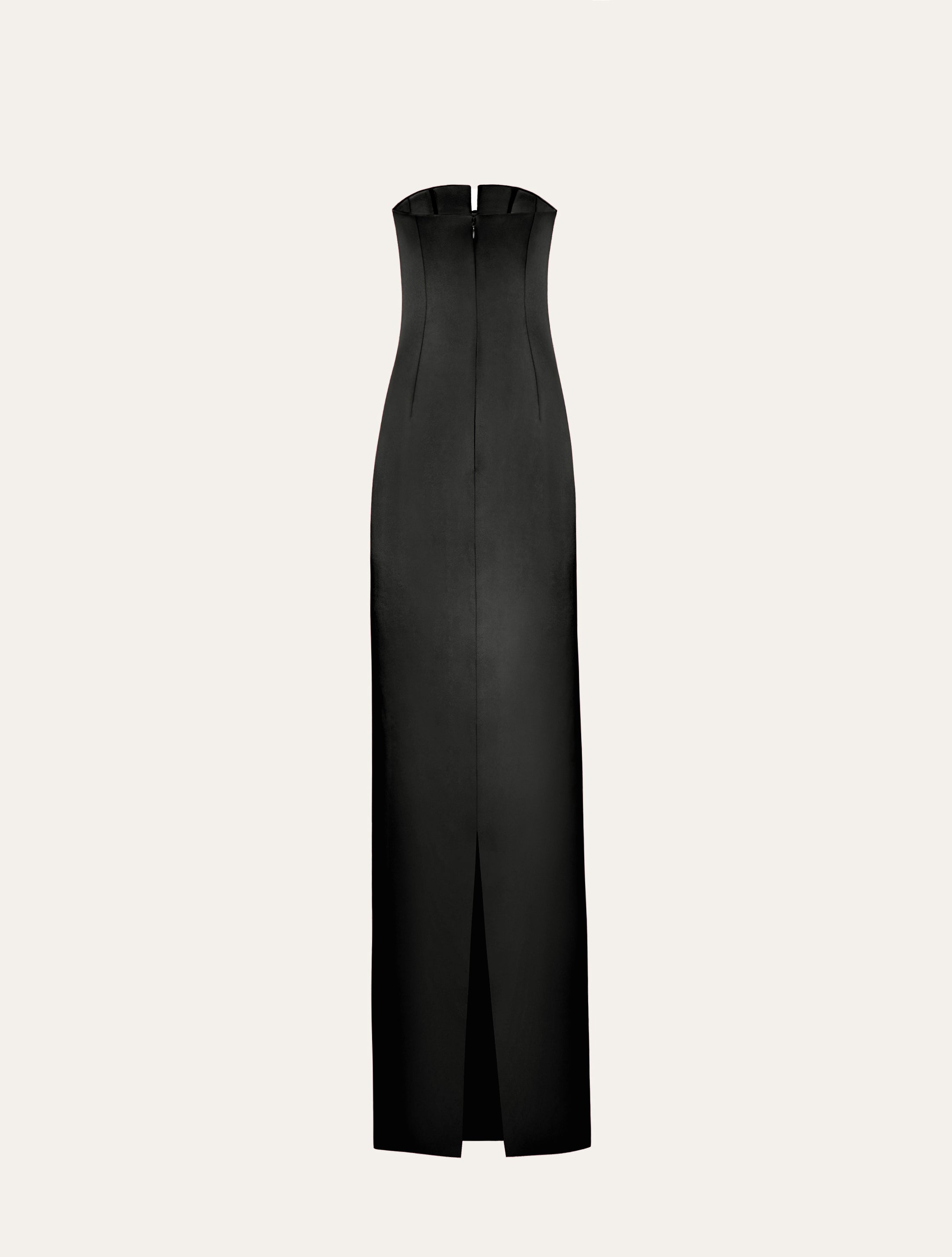 Strapless maxi dress with bow in black satin