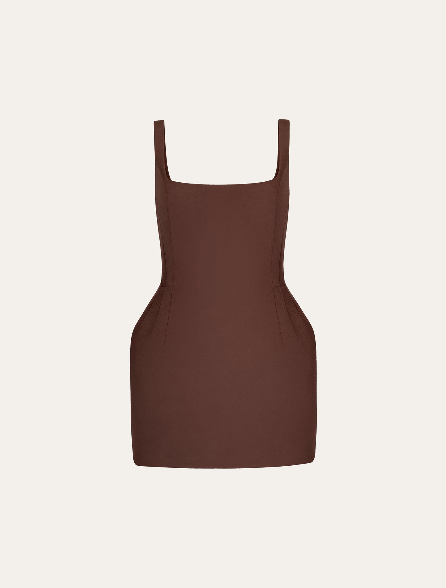 Roundneck hourglass mini dress in brown