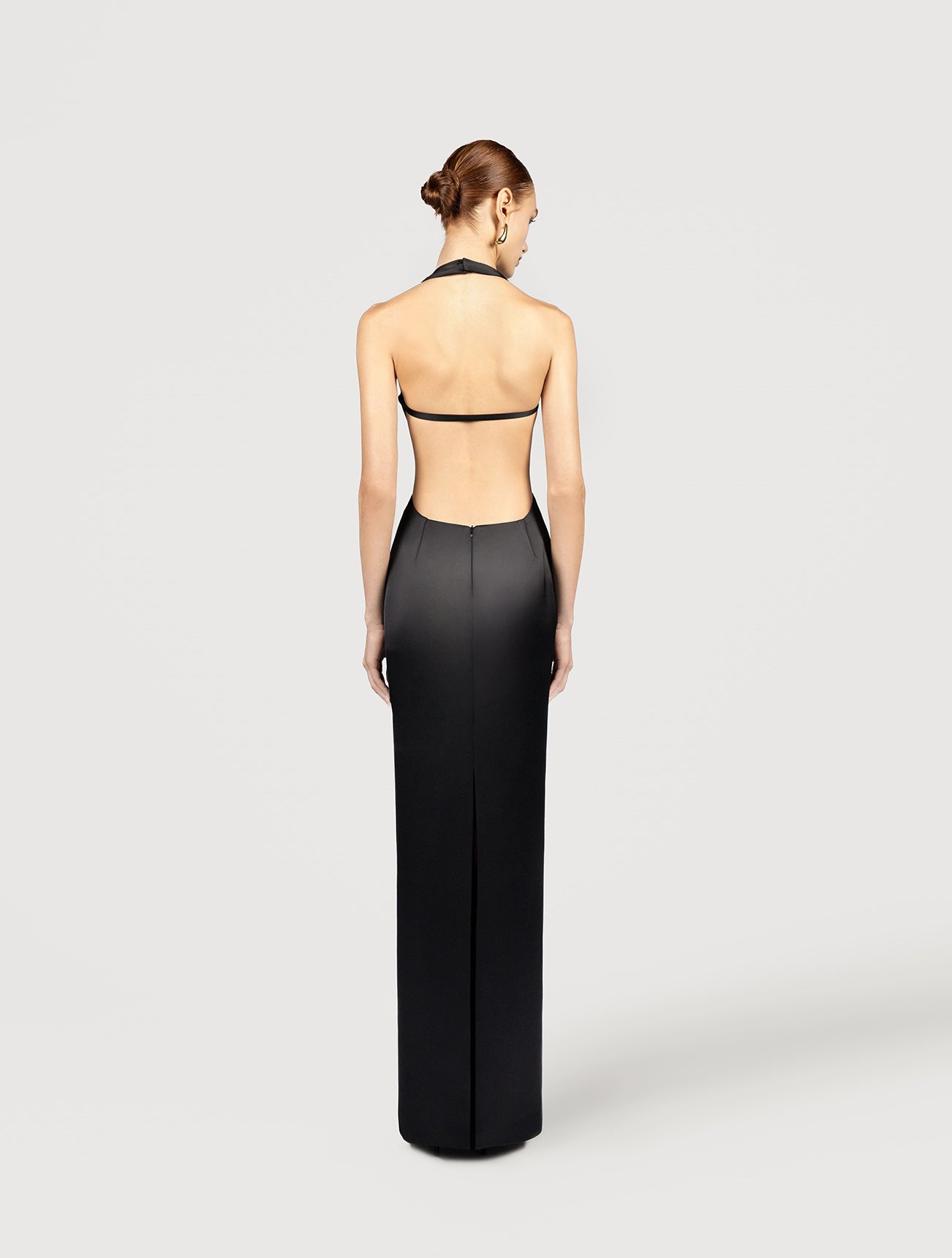 Halter neck maxi dress in black satin