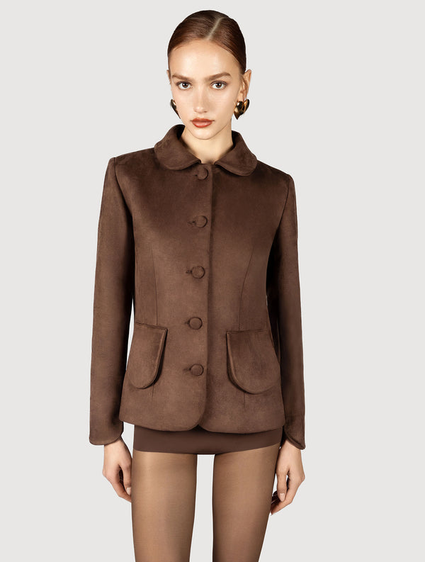 Straight button-front jacket in brown suede