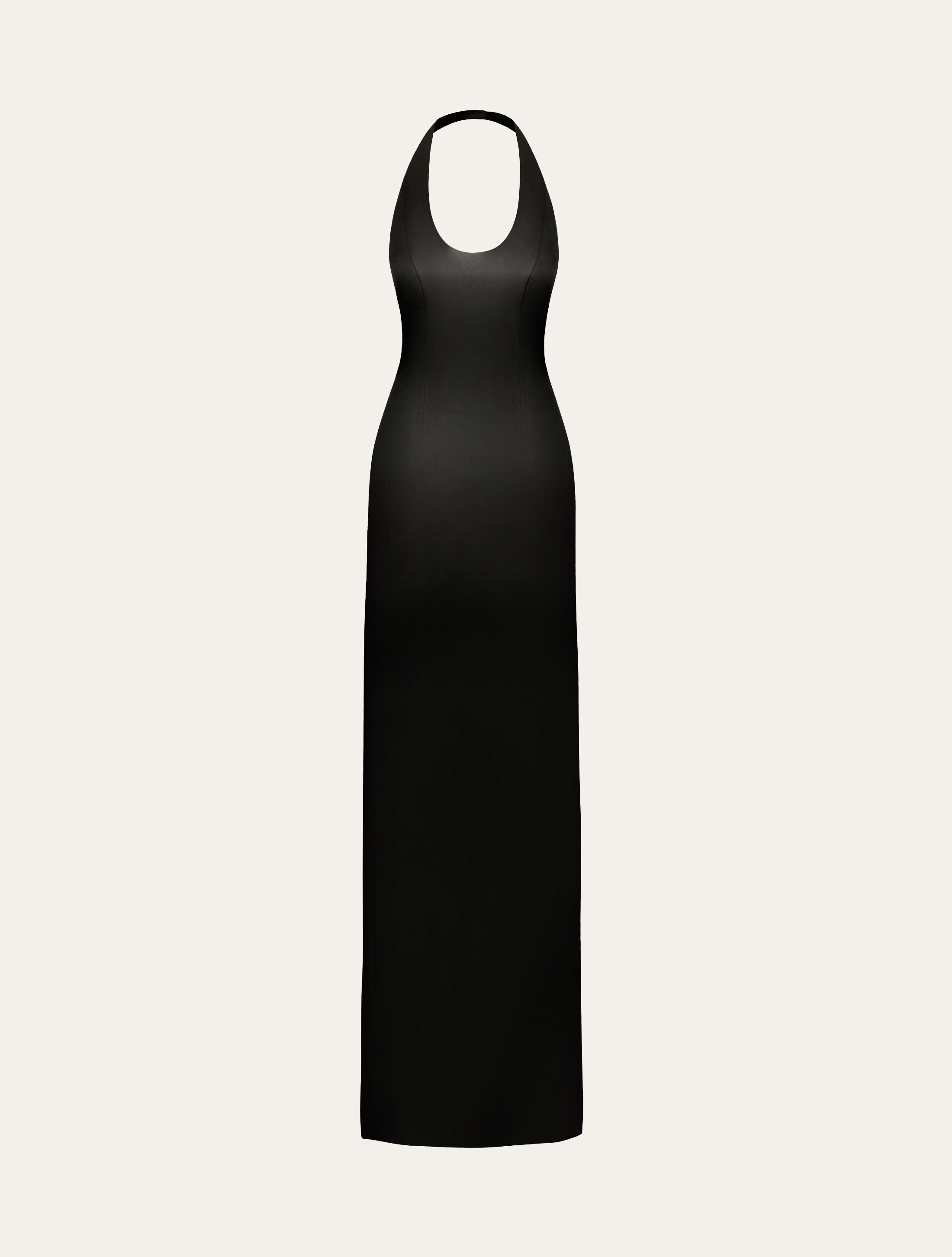 Halter neck maxi dress in black satin