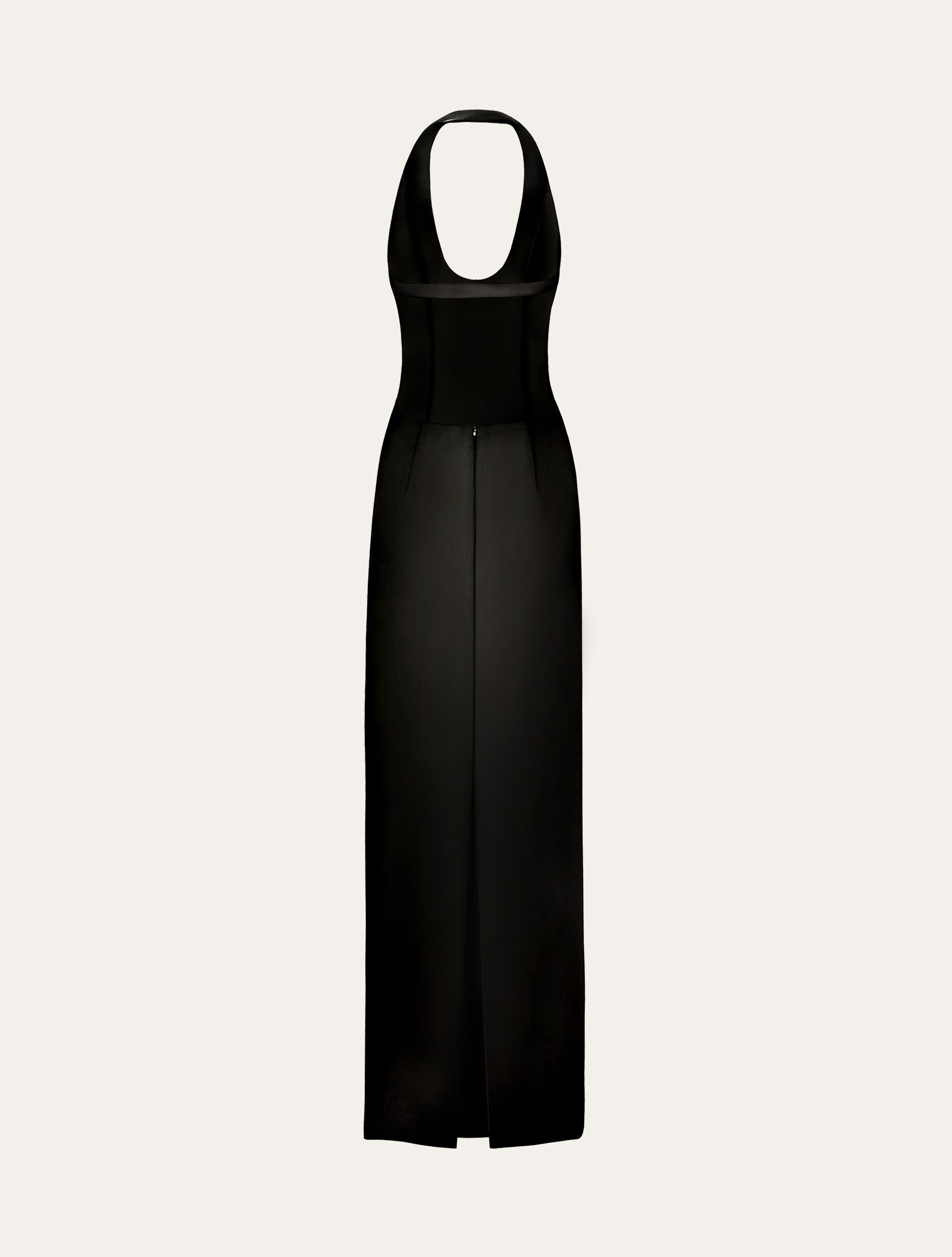 Halter neck maxi dress in black satin