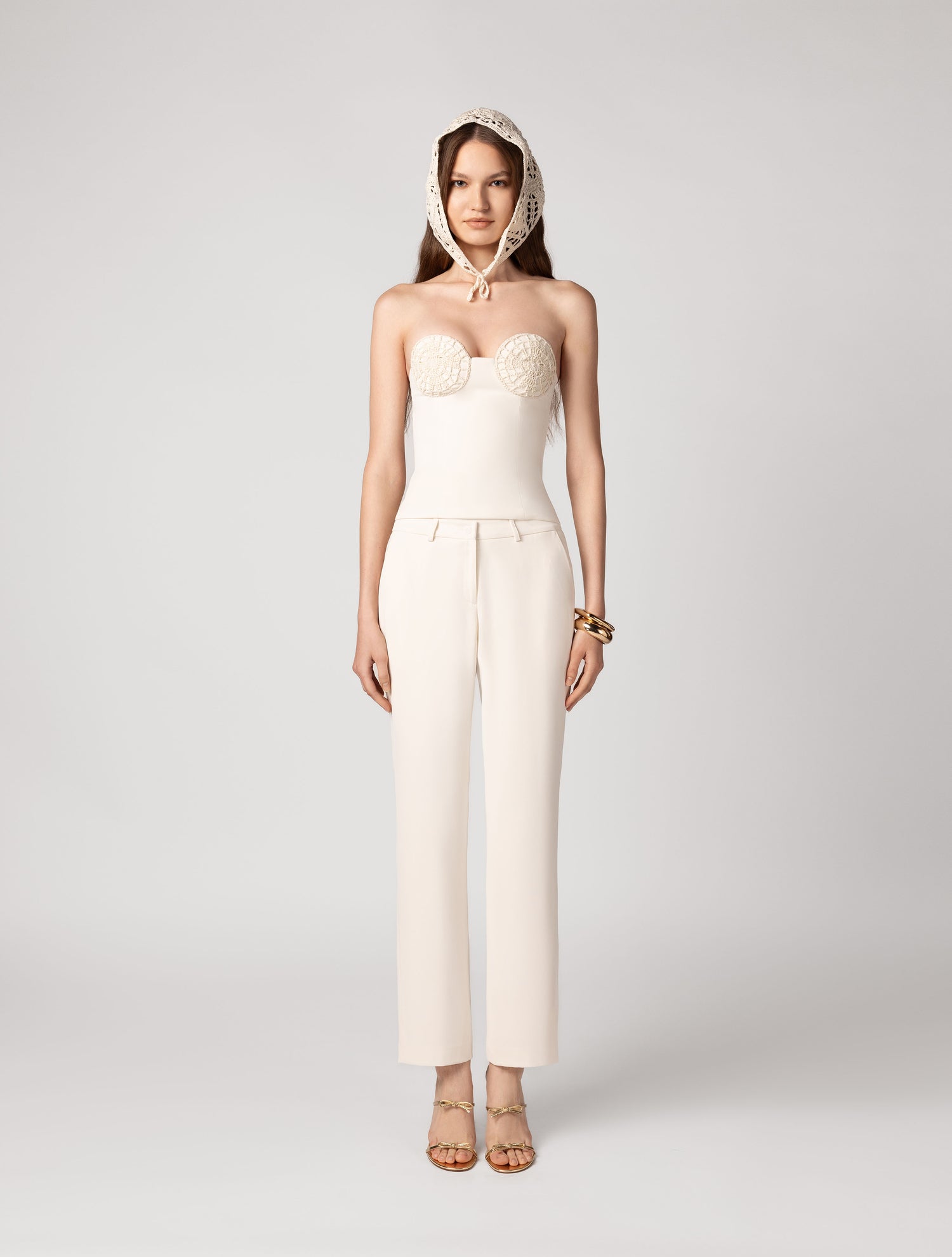 quui / 新品・未使用 string knit bustier【écru】 Lace crochet bustier top in cream