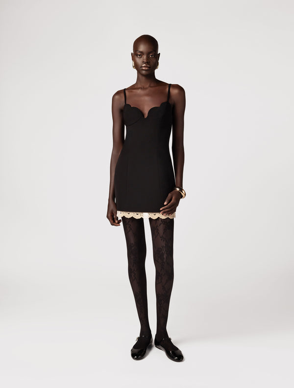 Bustier mini dress with crochet in black