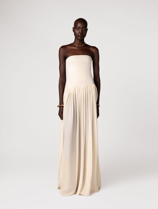 Scalloped waist maxi dress in cream
