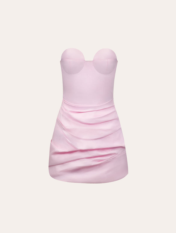 Draped poplin bustier mini dress in pink