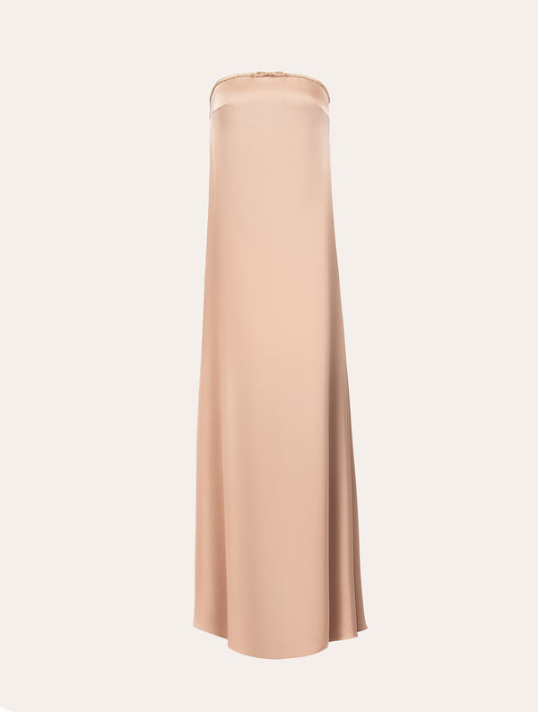 Strapless silk maxi dress with bow in gold