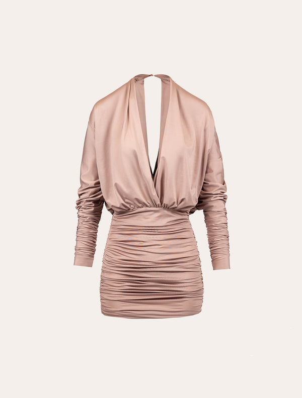 Long sleeve jersey mini dress in dusty pink